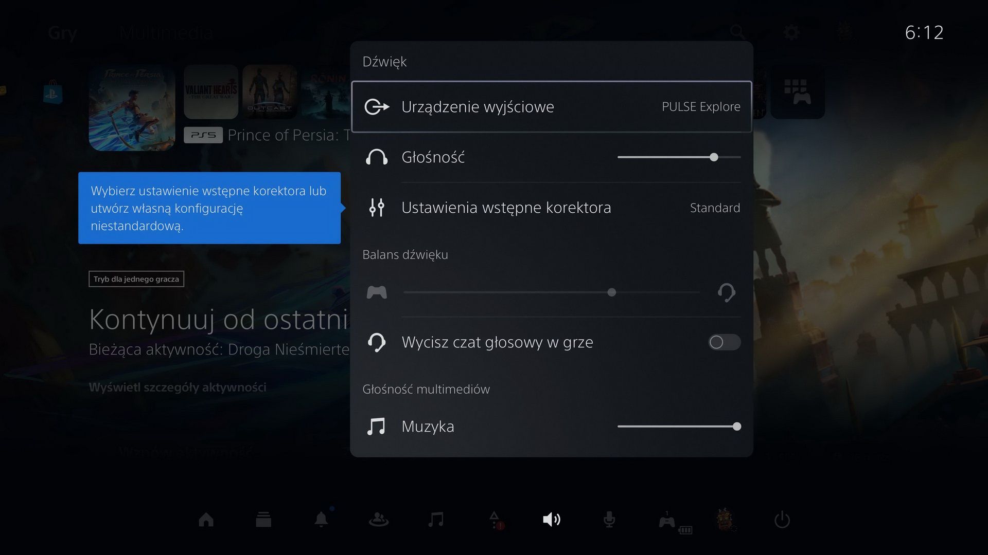 PlayStation Pulse Explore - ustawienia wstępne korektora na PS5