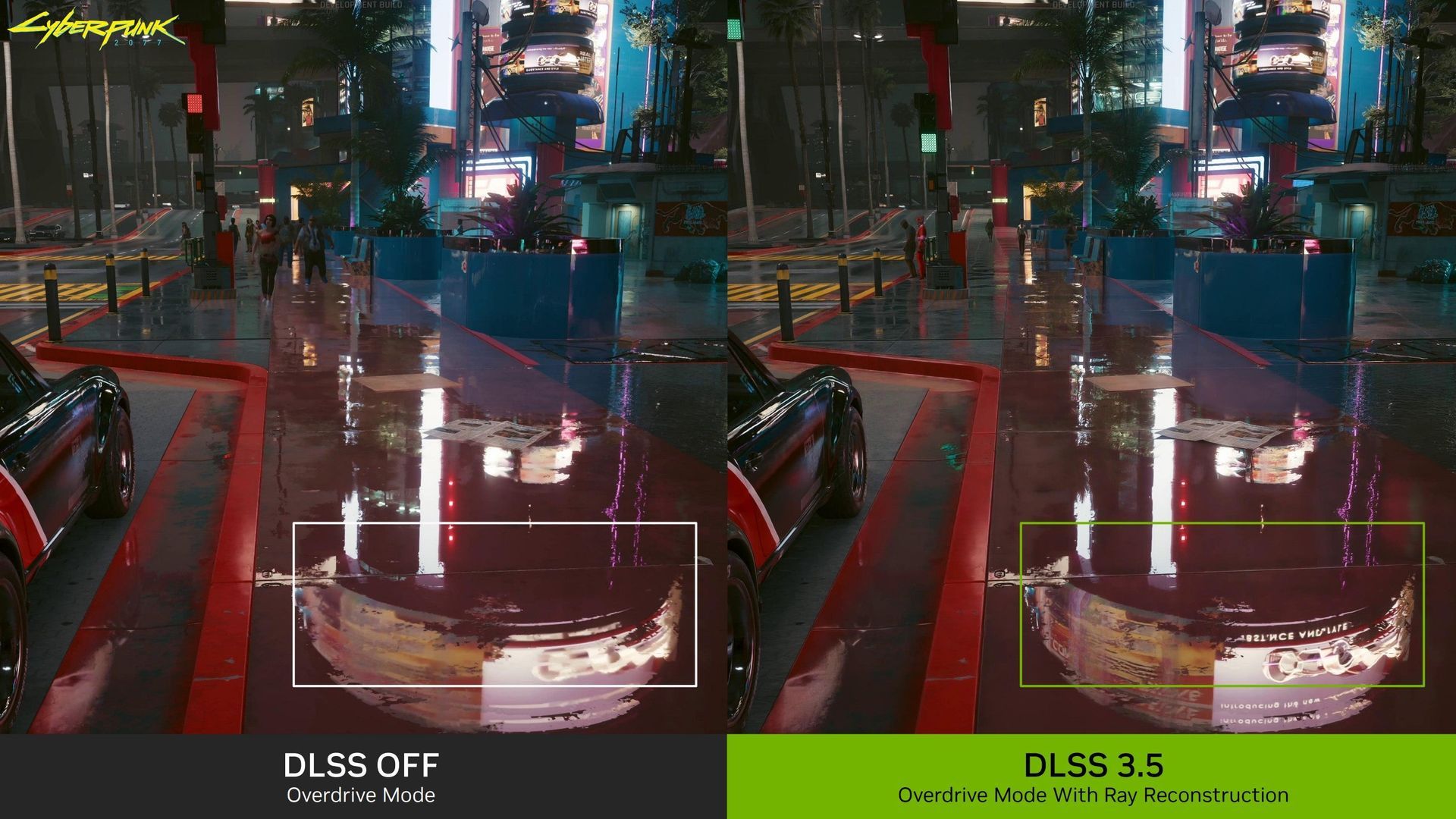 Cyberpunk 2077 - porównanie grafiki z DLSS 3.5 z Ray Reconstruiction
