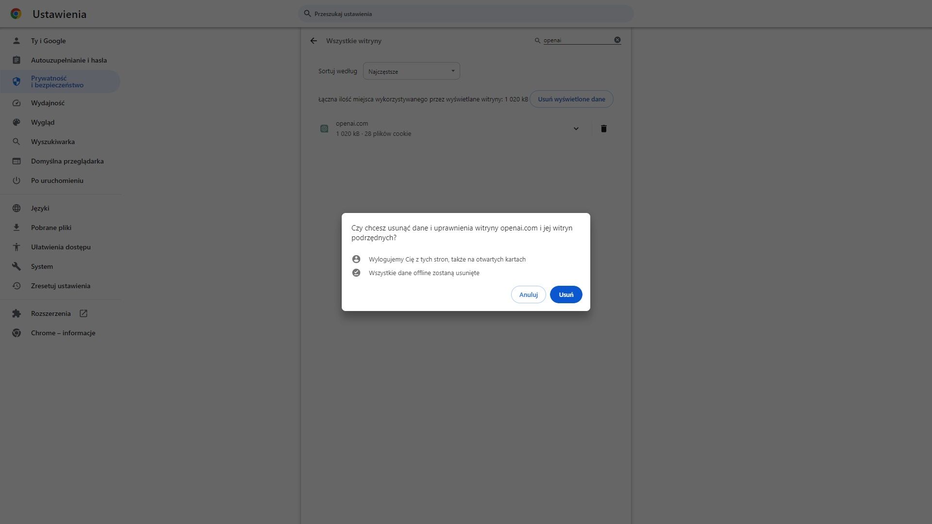 Chat GPT - jak usunąć pliki cookie
