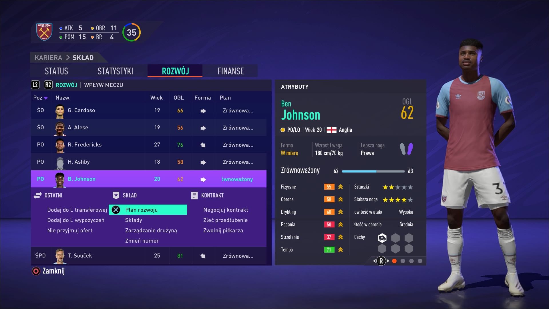 FIFA 21 - plan rozwoju zawodnika