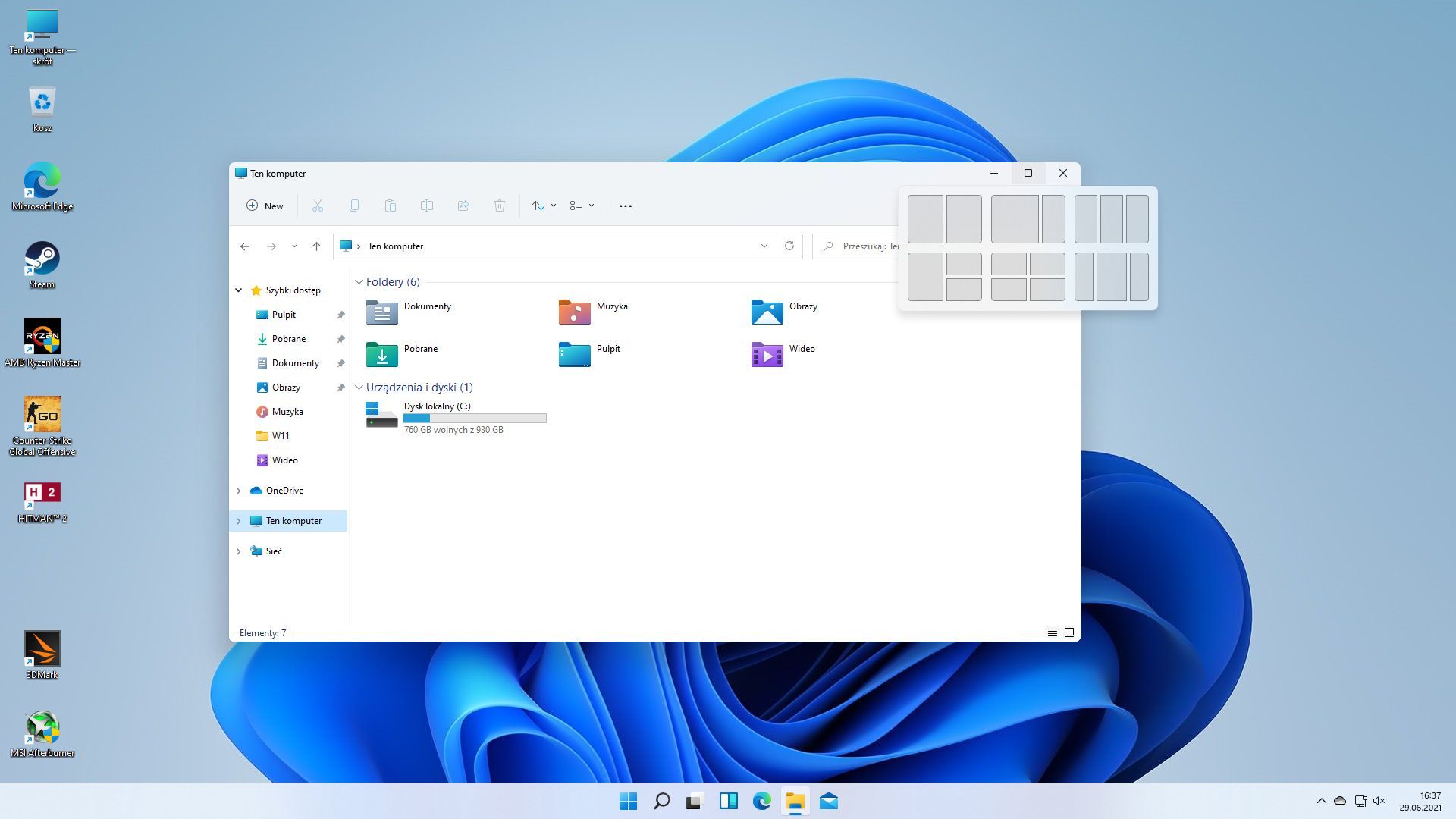 Windows 11 interfejs - grupowanie okien