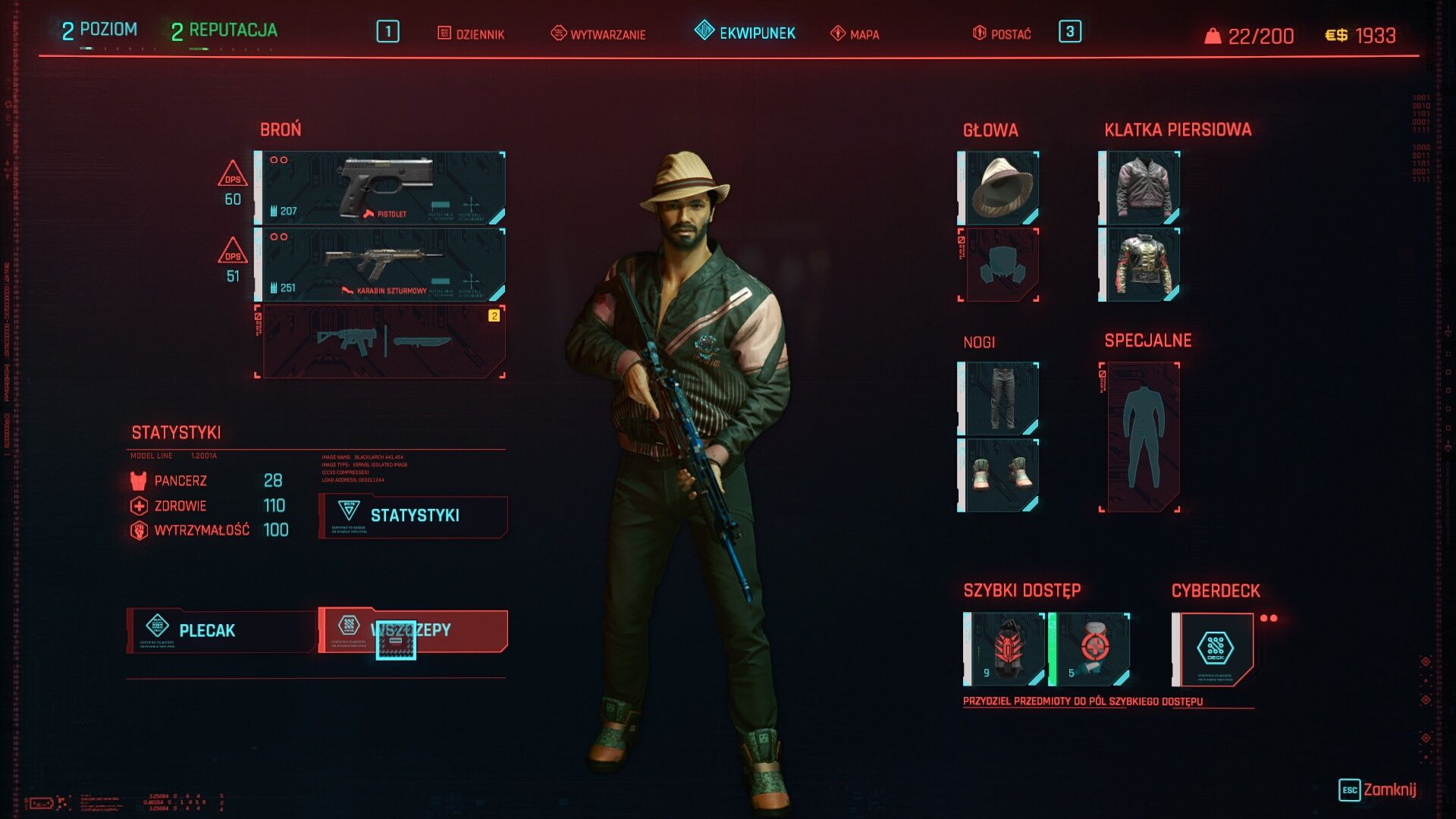 Cyberpunk 2077 postać ekwipunek