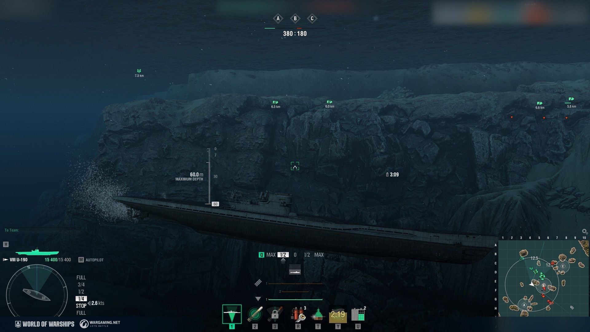 World of Warships - okręt podwodny w pełnym zanurzeniu