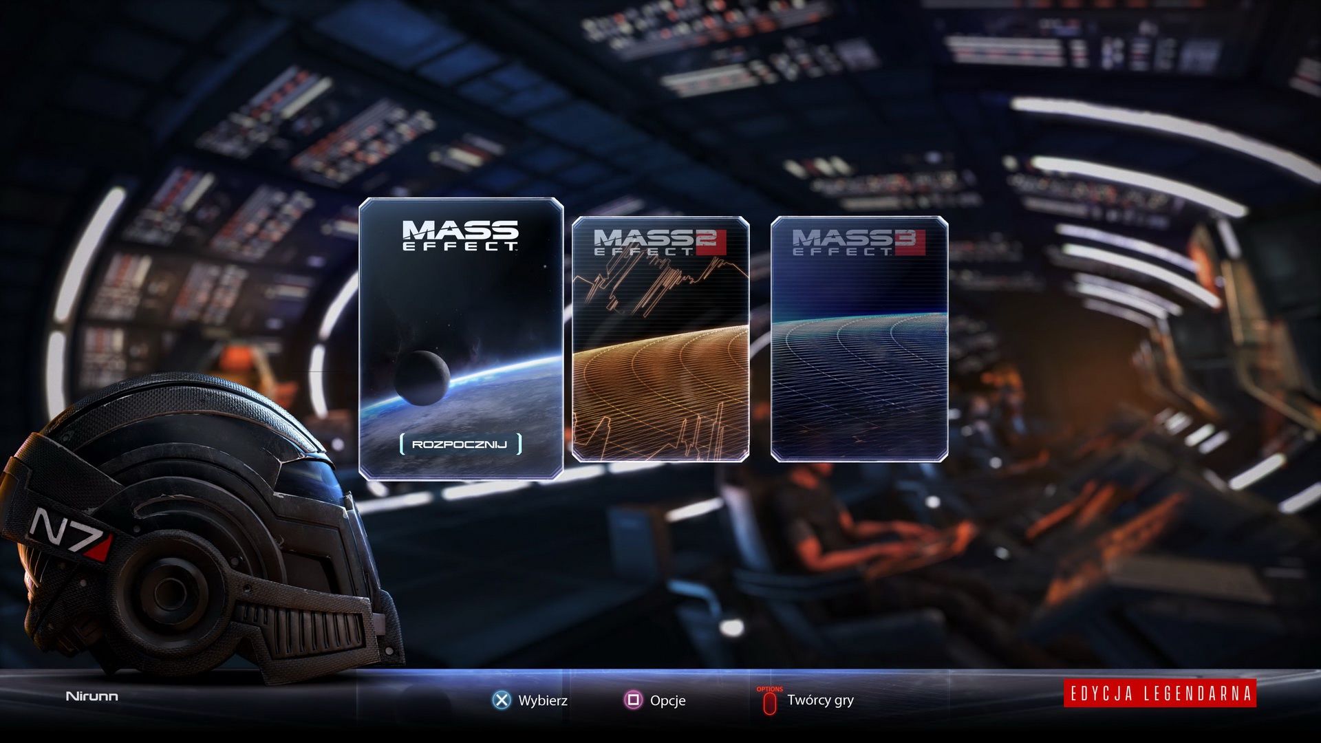 Mass Effect: Legendary Edition - główny ekran wyboru gry