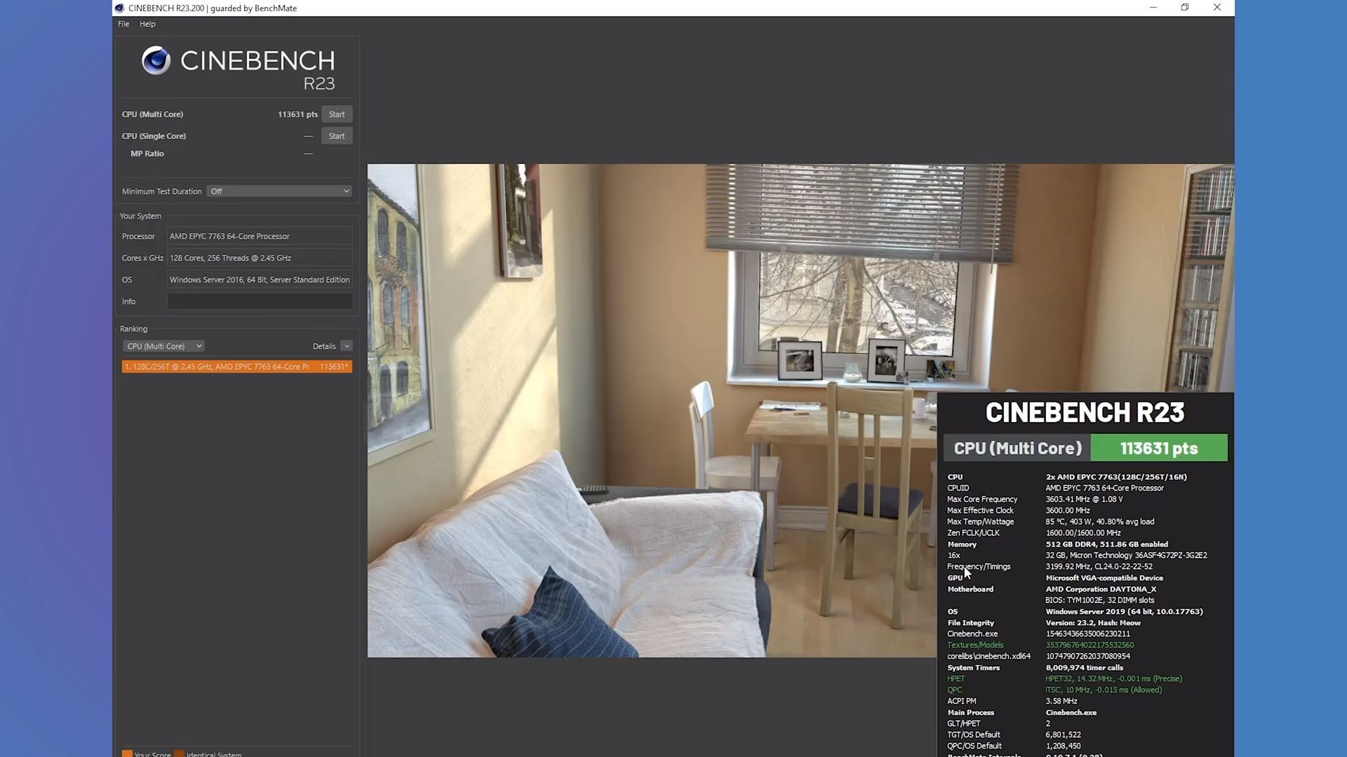 AMD Epyc 7763 - wydajność w Cinebench R23