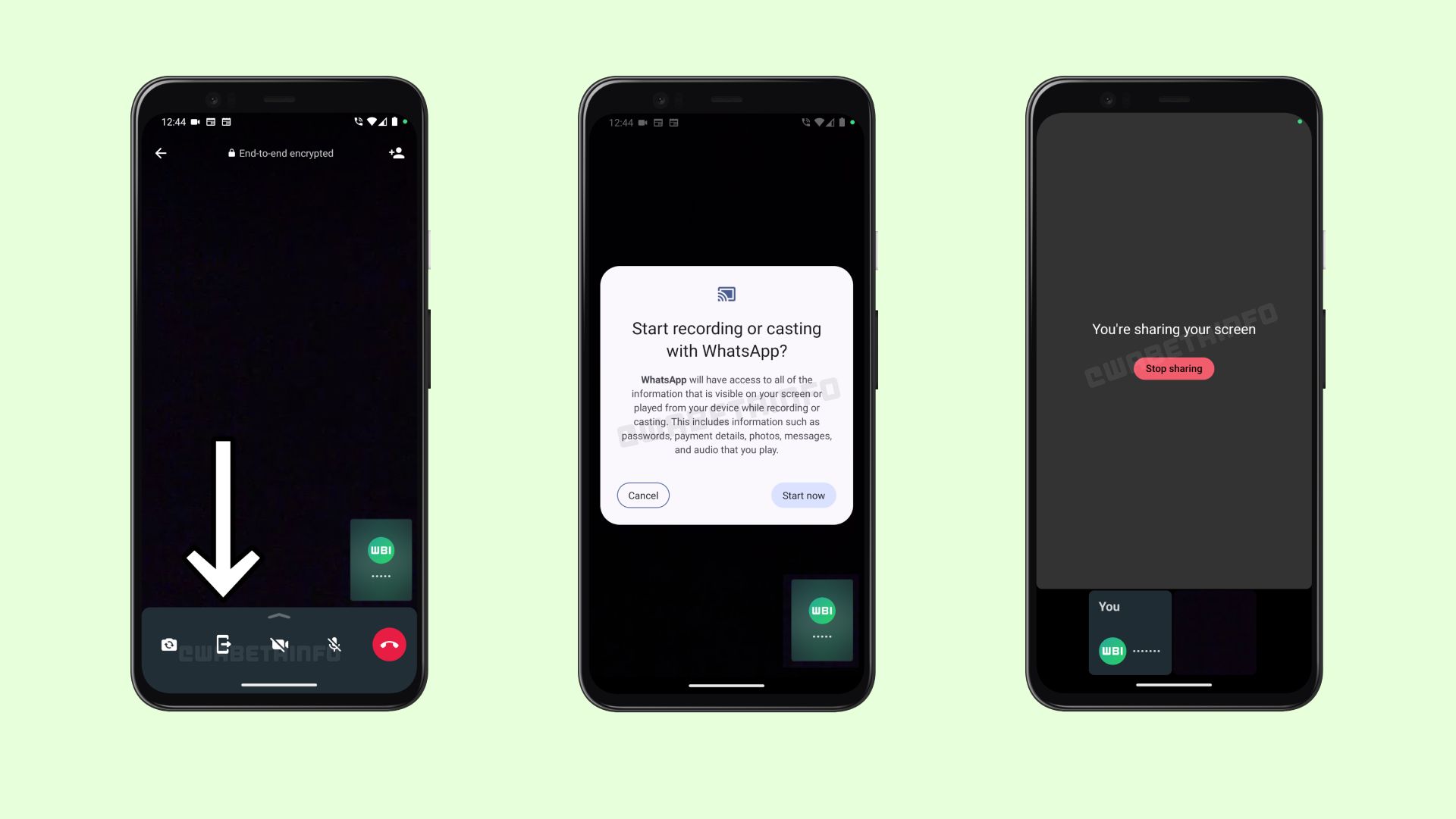 udostępnianie ekranu w WhatsApp