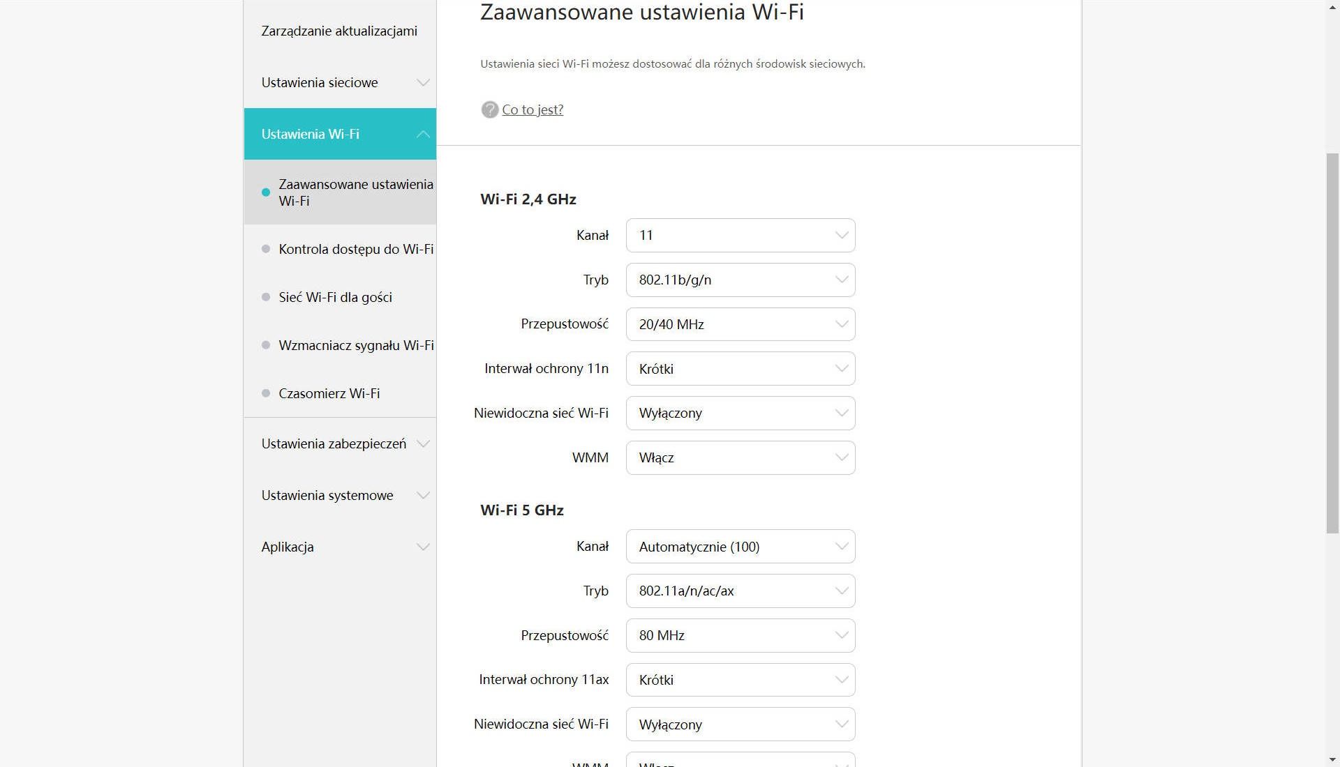 Huawei WiFi AX2 - zaawansowane ustawienia Wi-Fi