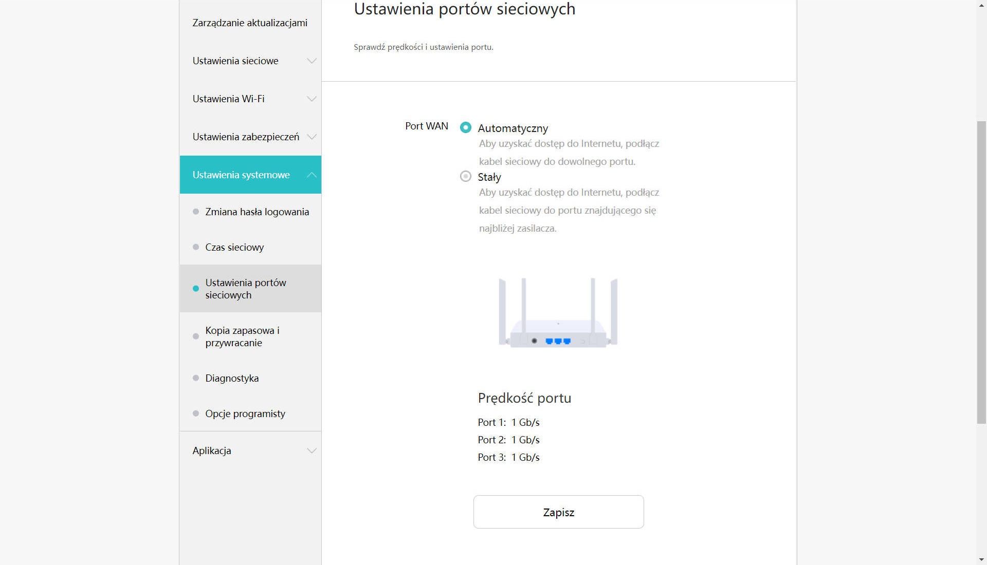 Huawei WiFi AX2 - ustawienia portów LAN i WAN