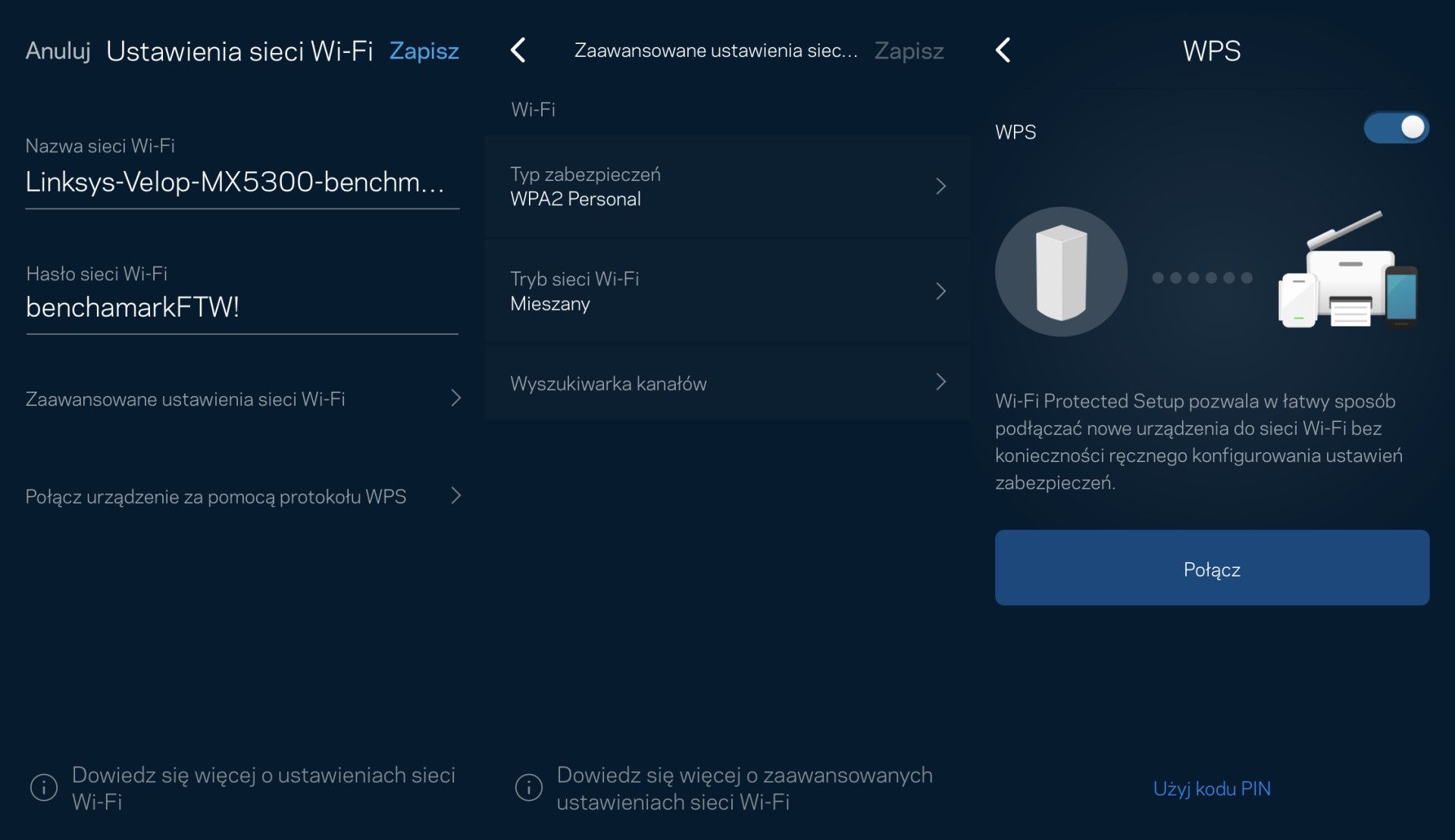 Linksys Velop Whole Home Mesh WiFi 6 MX5300-EU - ustawienia Wi-Fi