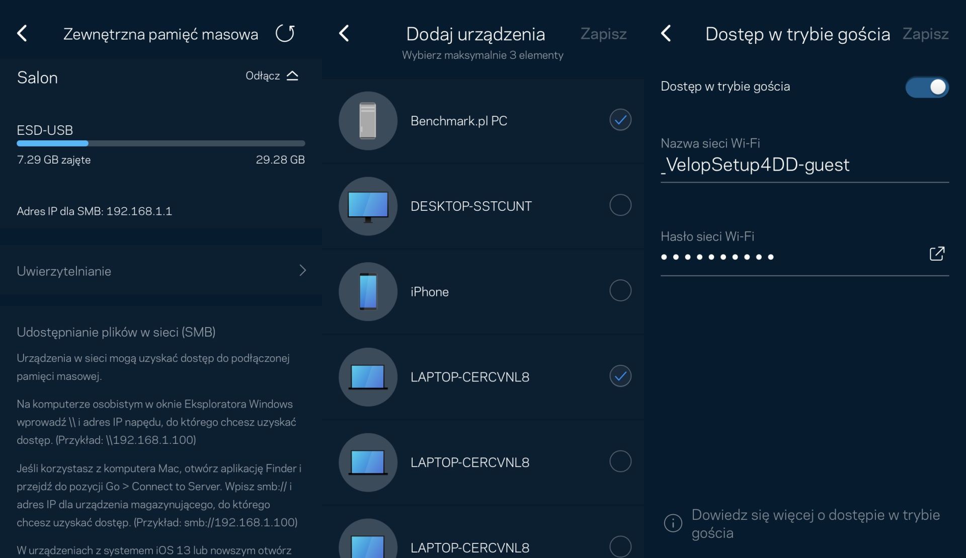 Linksys Velop Whole Home Mesh WiFi 6 MX5300-EU - ustawienia USB, QoS i sieci Gości w aplikacji