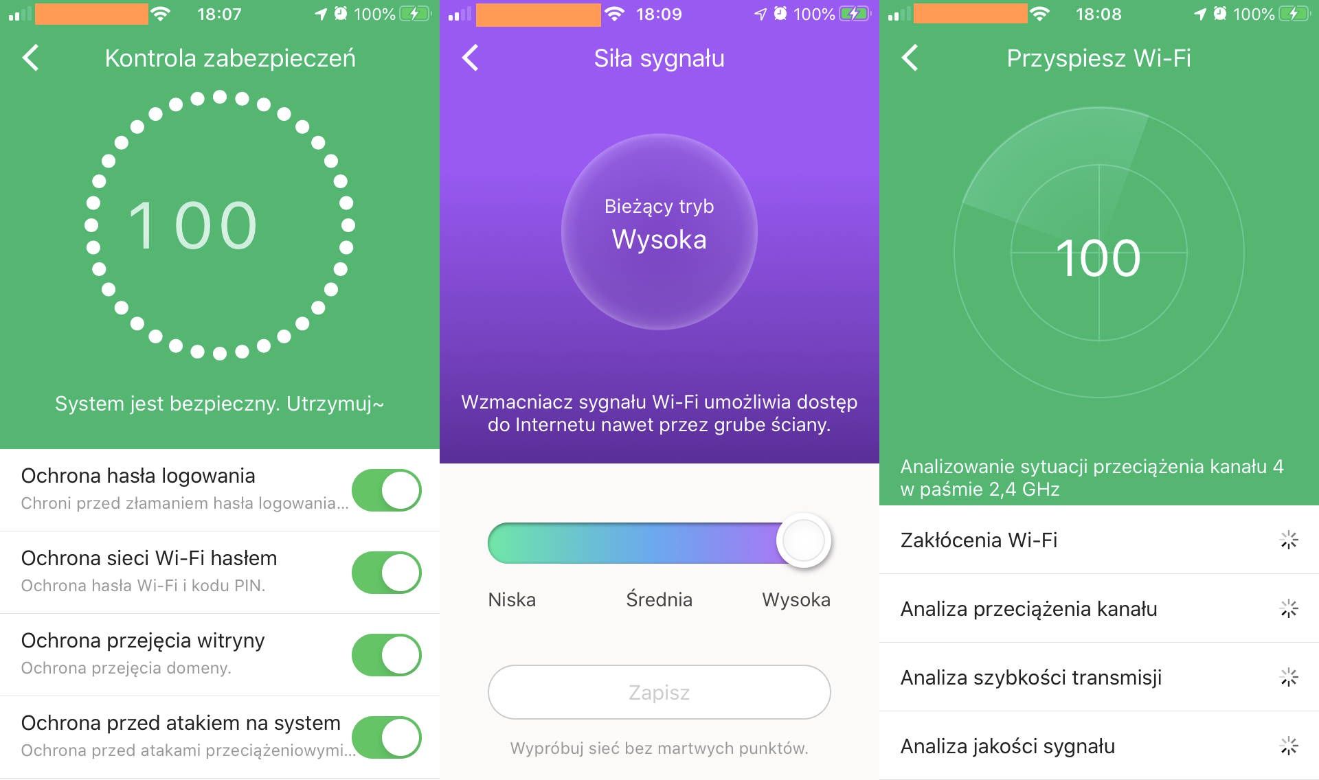 Tenda AC23 - aplikacja mobilna - optymalizacja sieci Wi-Fi