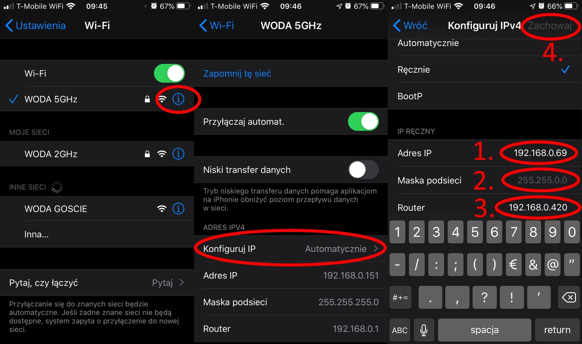 Ręczne ustawianie IP w telefonie