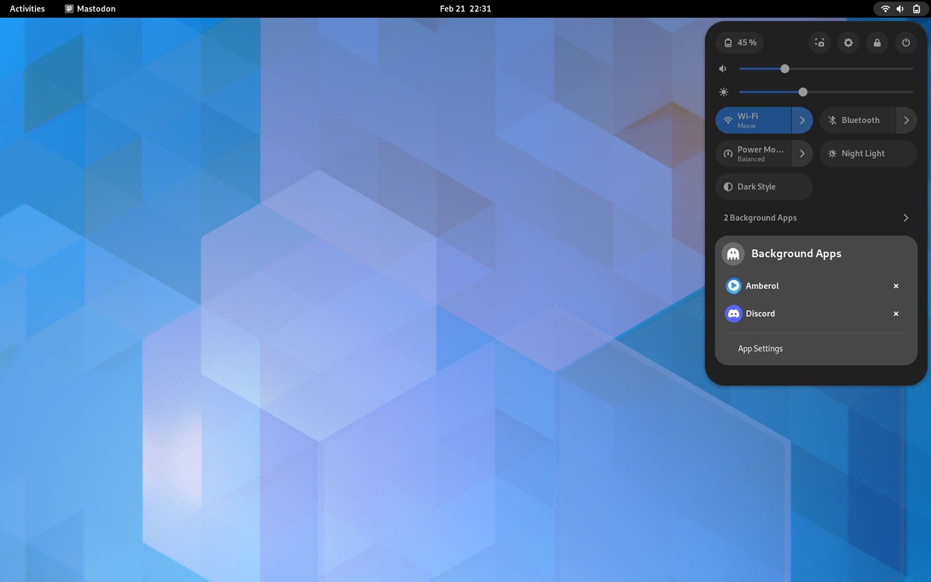 GNOME 44 tray
