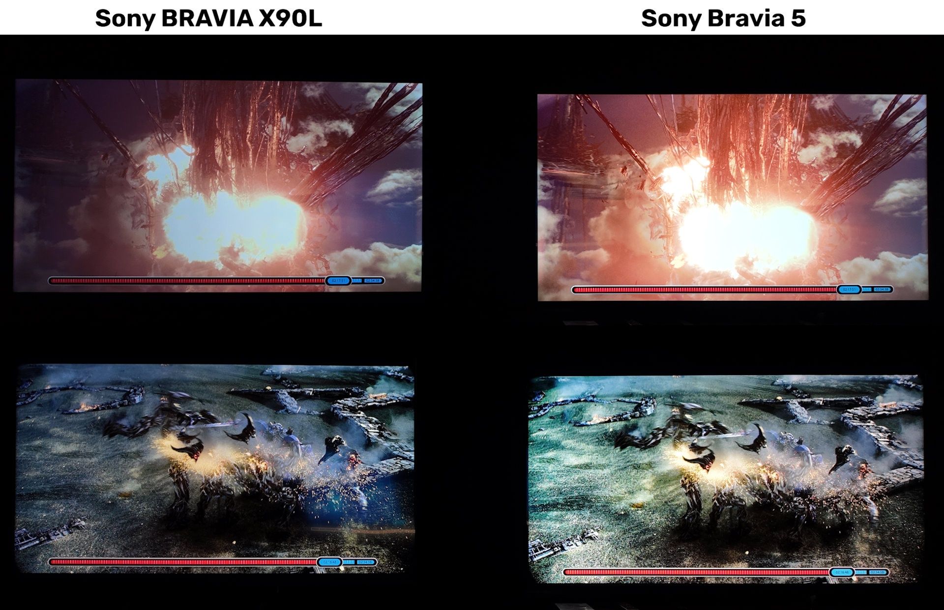 Sony Bravia 2025 - porównanie obrazu - Bravia 5 vs X90L