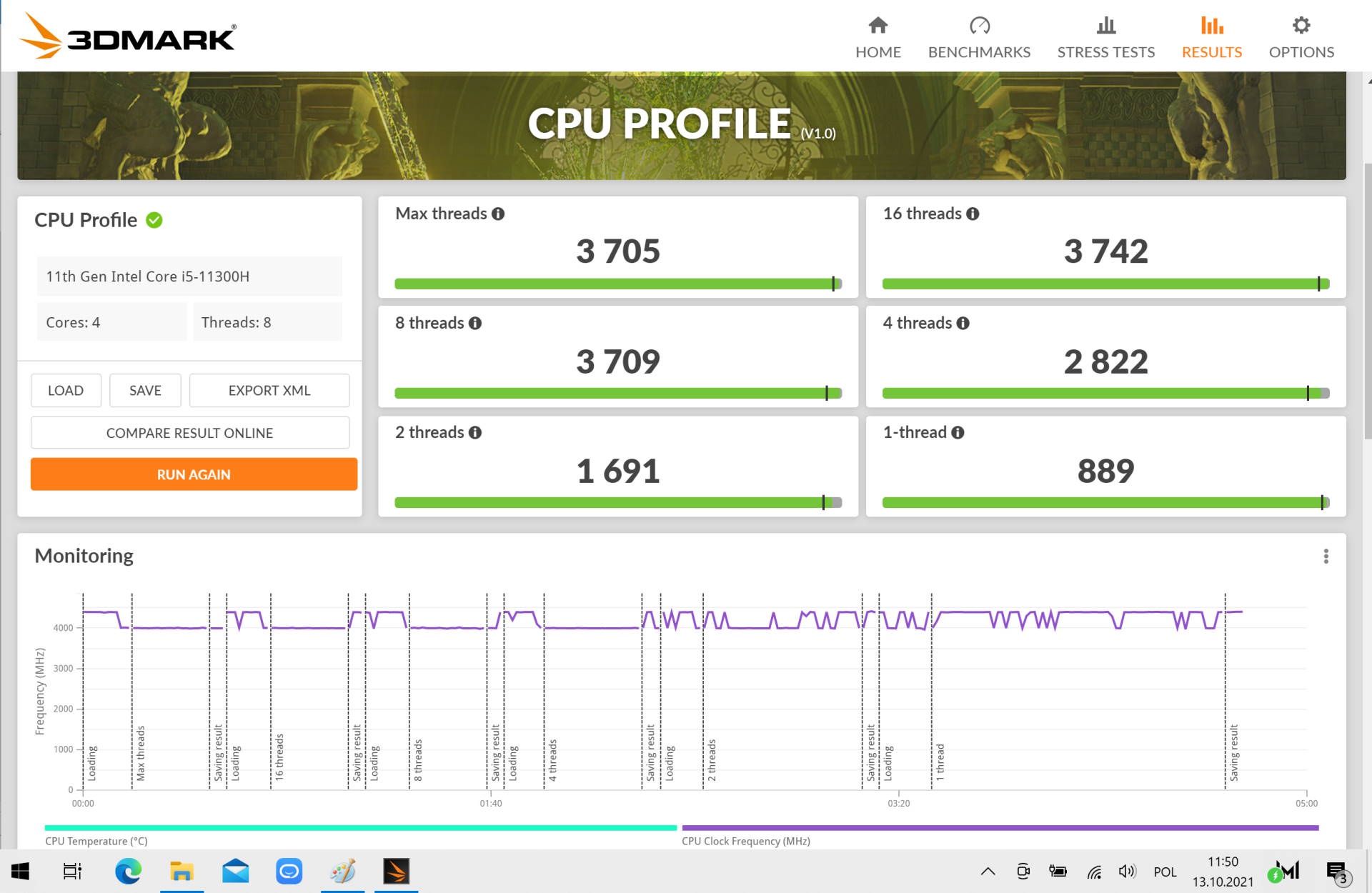 Huawei MateBook 14s - wyniki CPU Profile