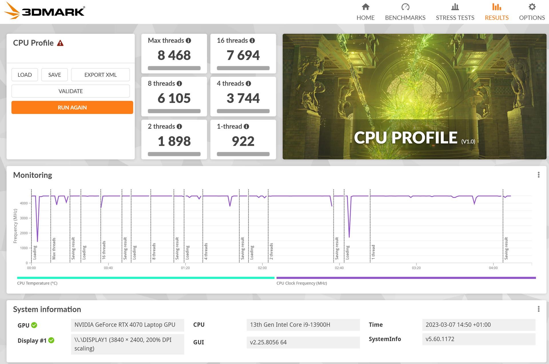 Gigabyte AERO 16 OLED - 3DMARK CPU PROFILE