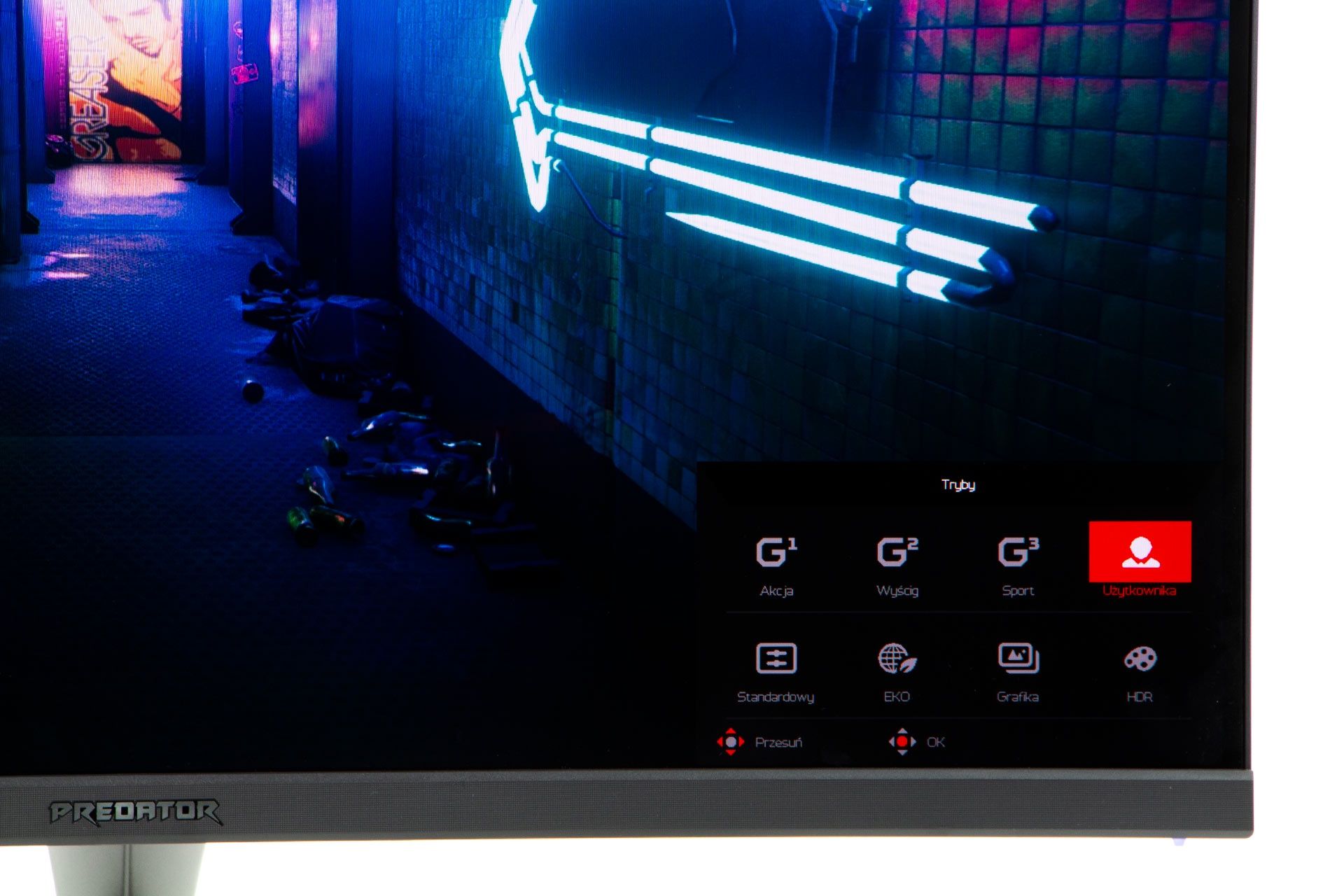 Acer Predator XB323U - menu wyboru profilu