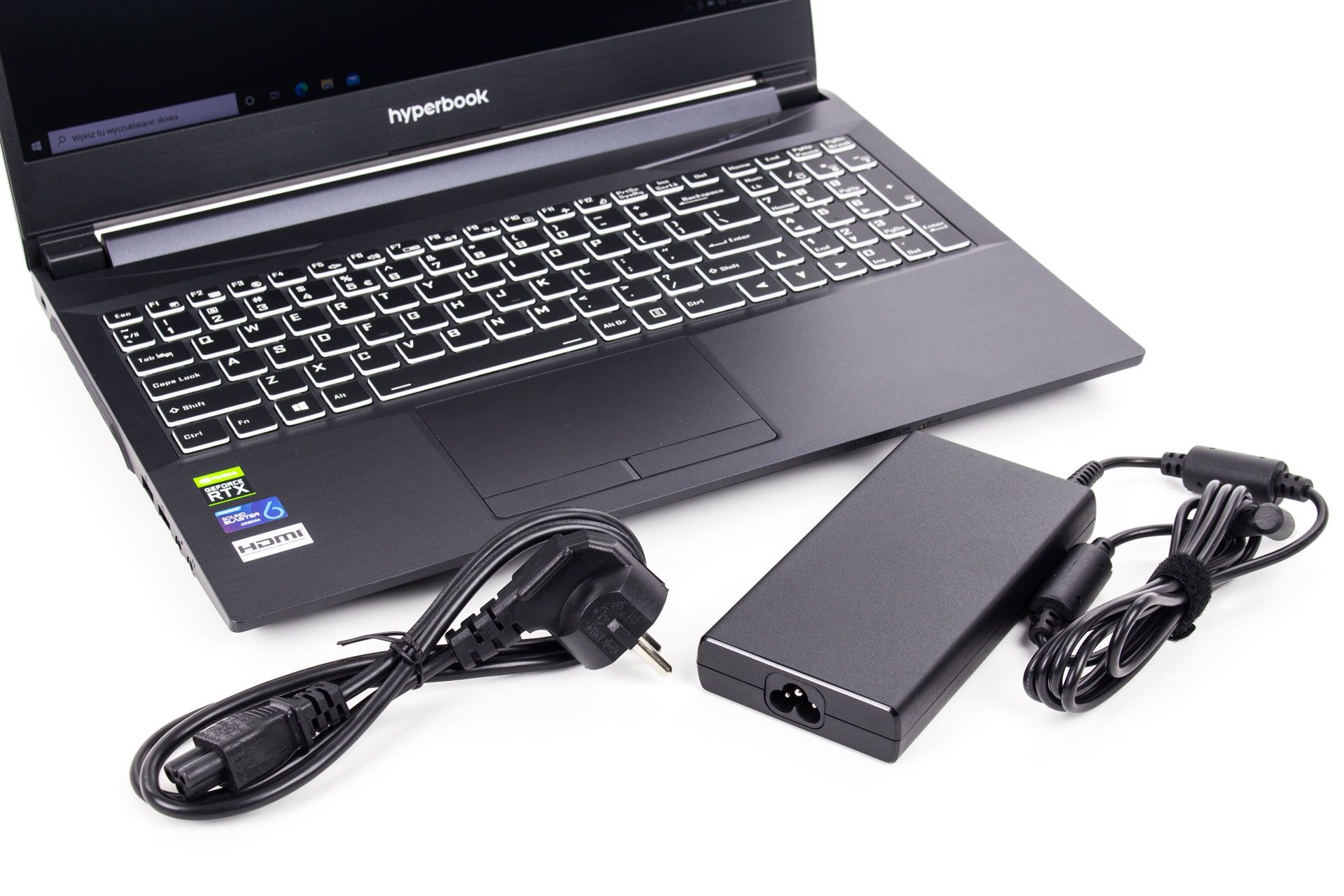 Hyperbook NH5 z RTX 3060 - zawartość opakowania - zasilacz