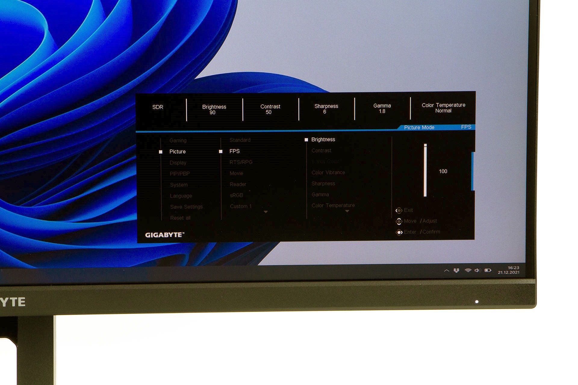 Gigabyte M34WQ - głowne menu