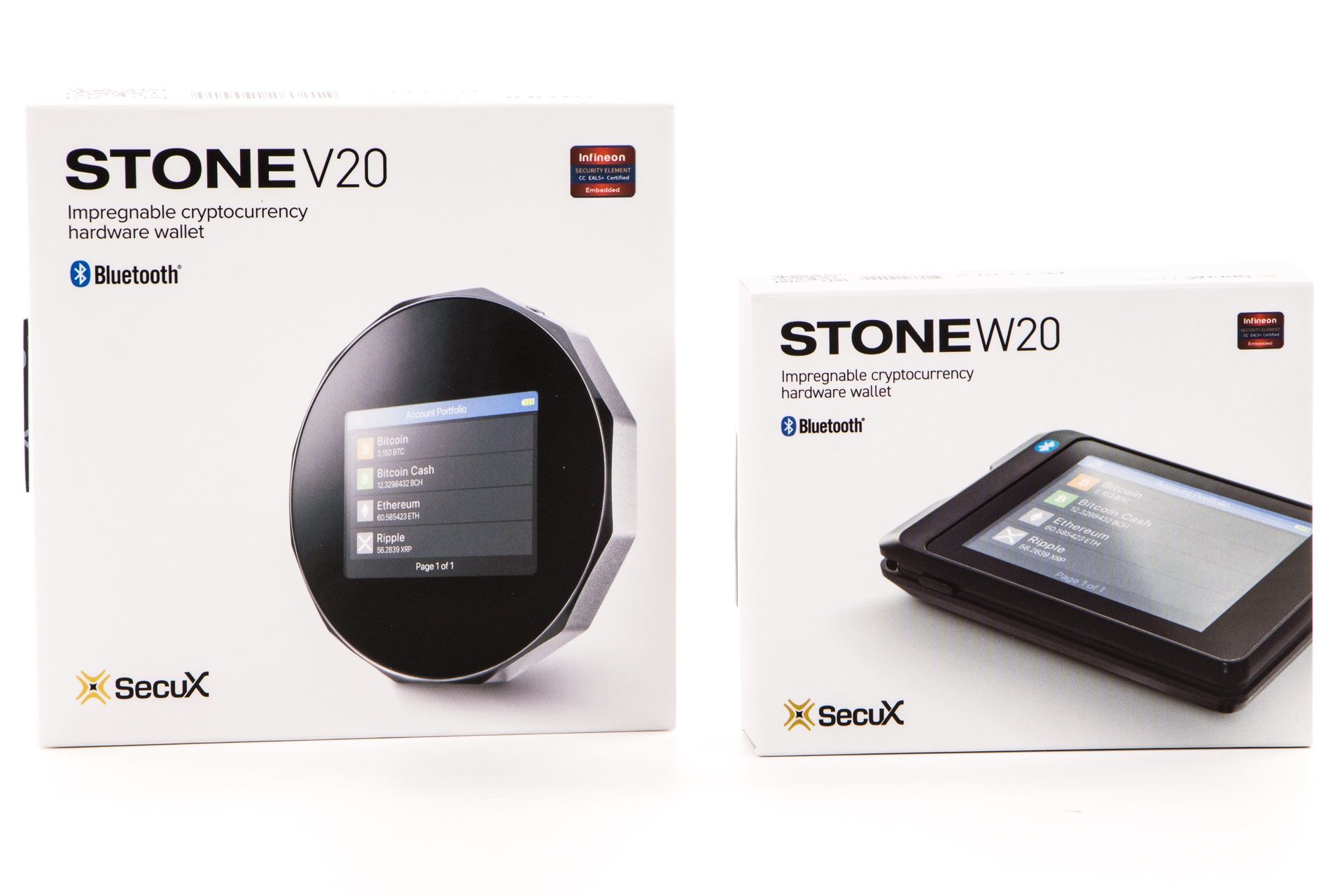 SecuX Stone V20 i W20 w pudełkach