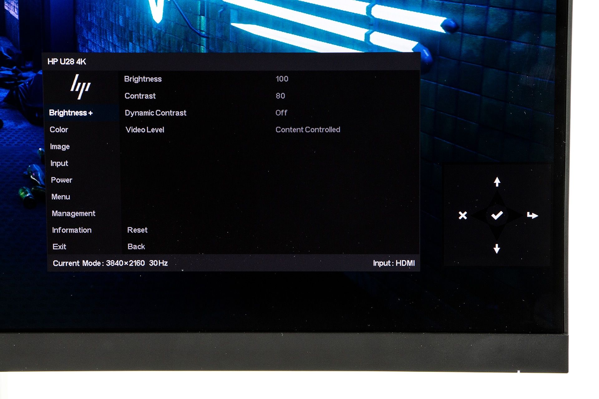 HP U28 4K HDR - menu ustawień obrazu