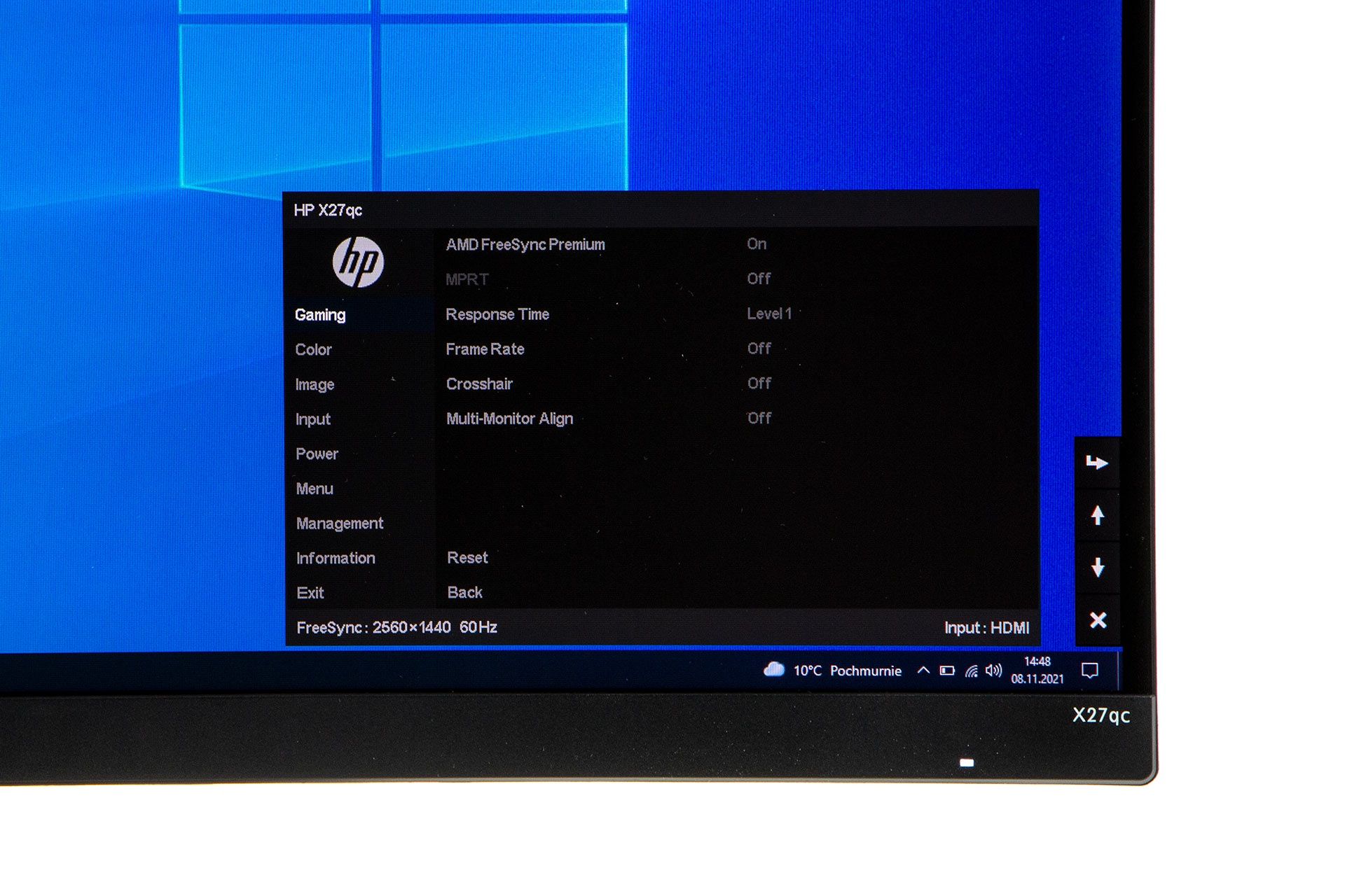 HP X27QC - OSD