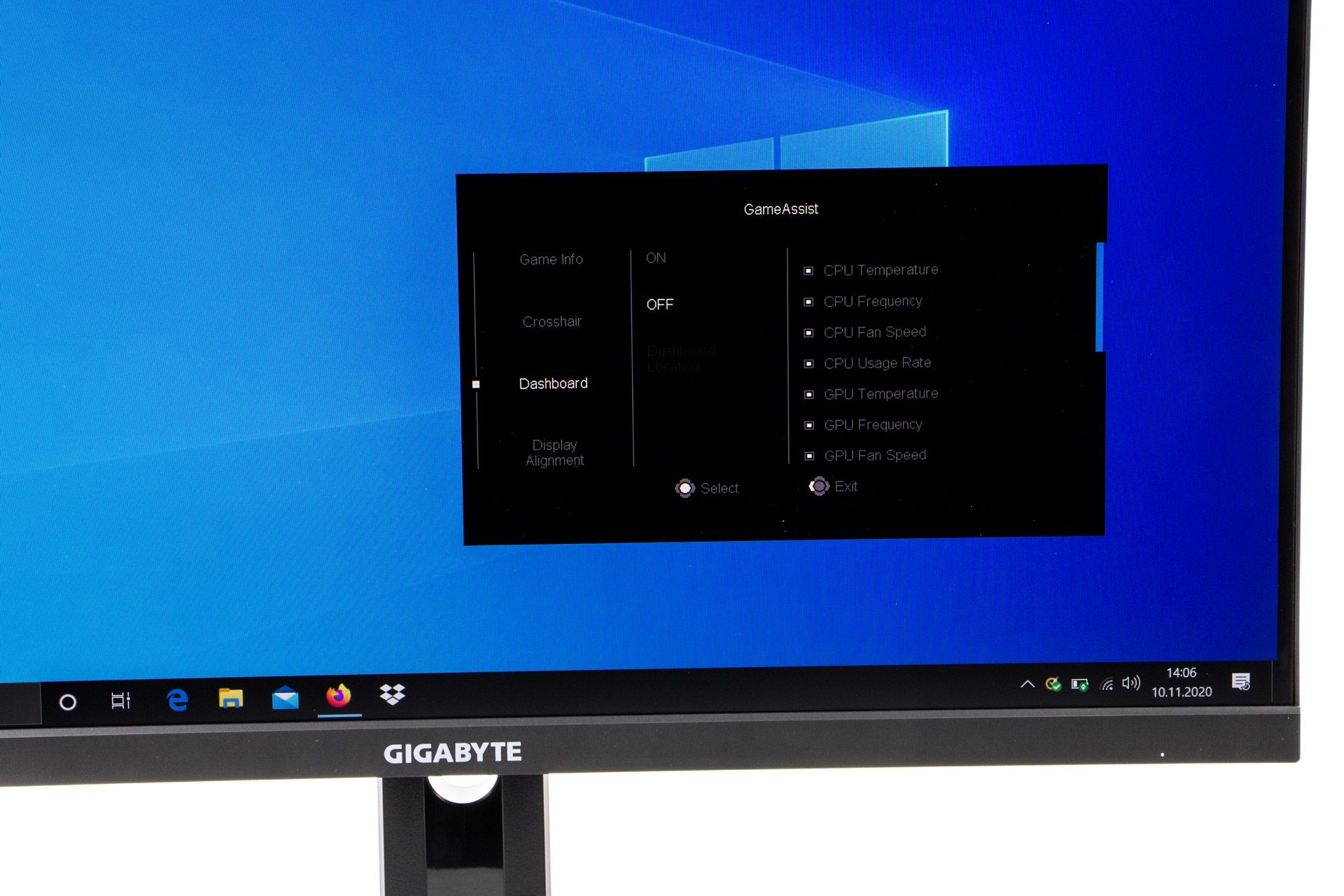 Gigabyte M27F - Dashboard i Game Assistance