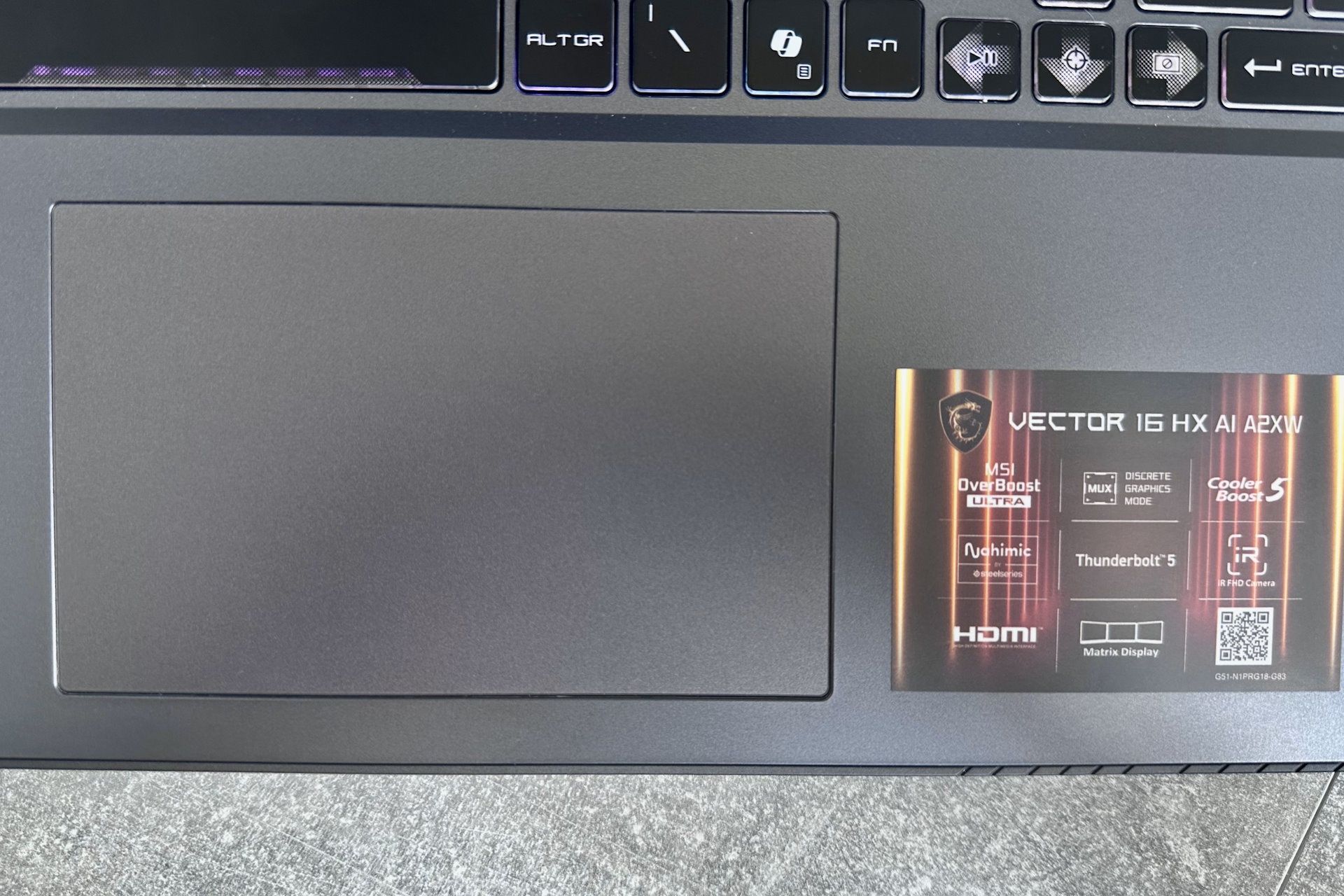 MSI Vector 16 HX AI - touchpad