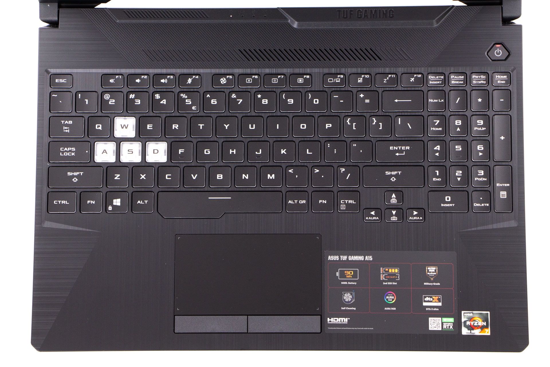 ASUS TUF Gaming A15 - układ klawiatury