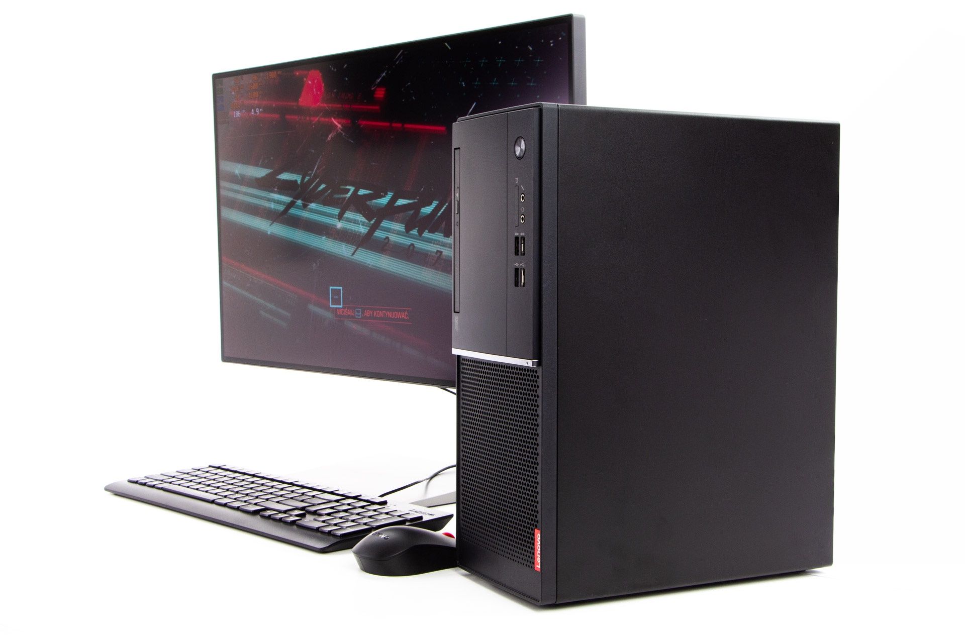 Lenovo V55t razem z Lenovo Q27H-10 - z boku