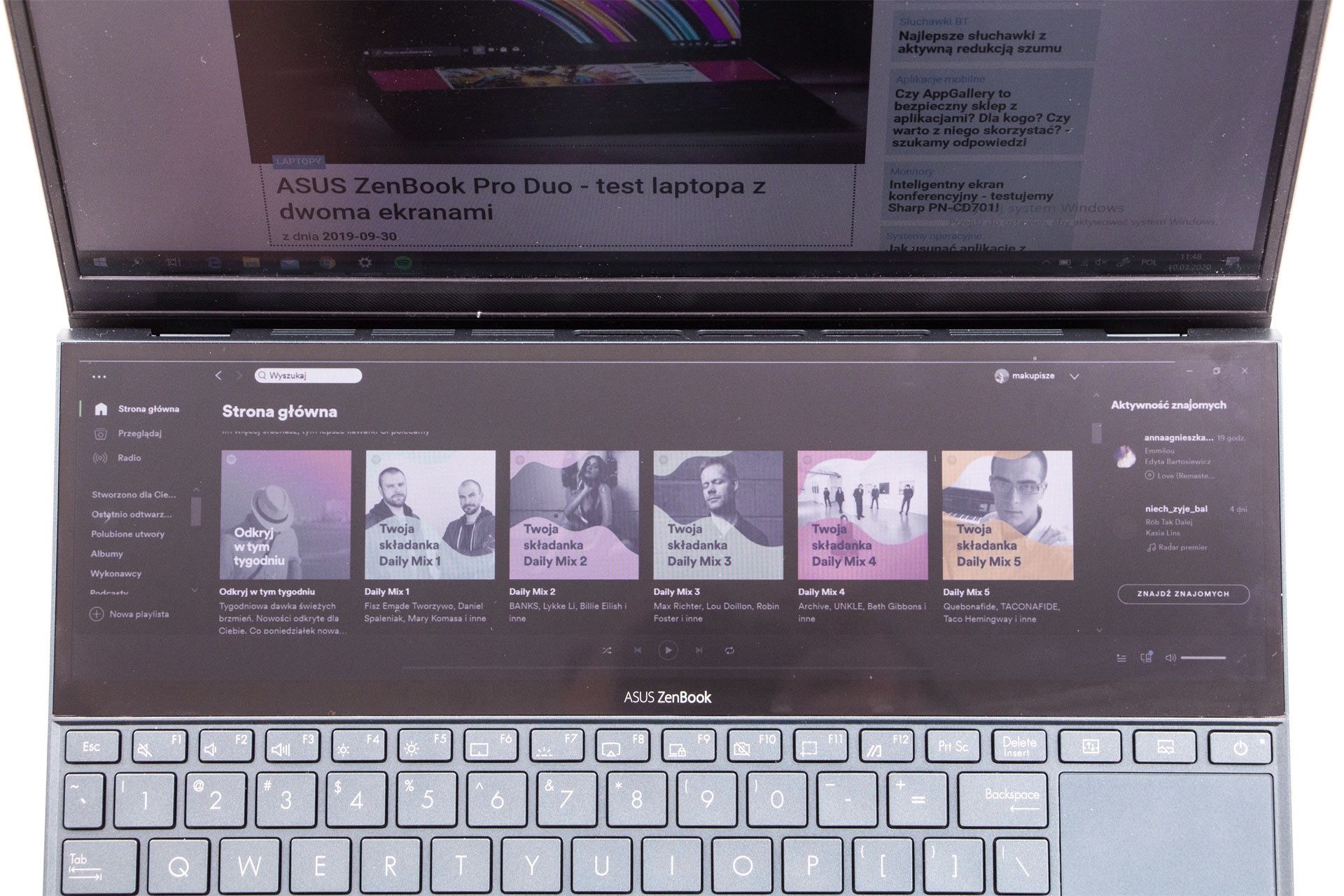 Asus ZenBook Duo 14 ScreenPad Plus Spotify