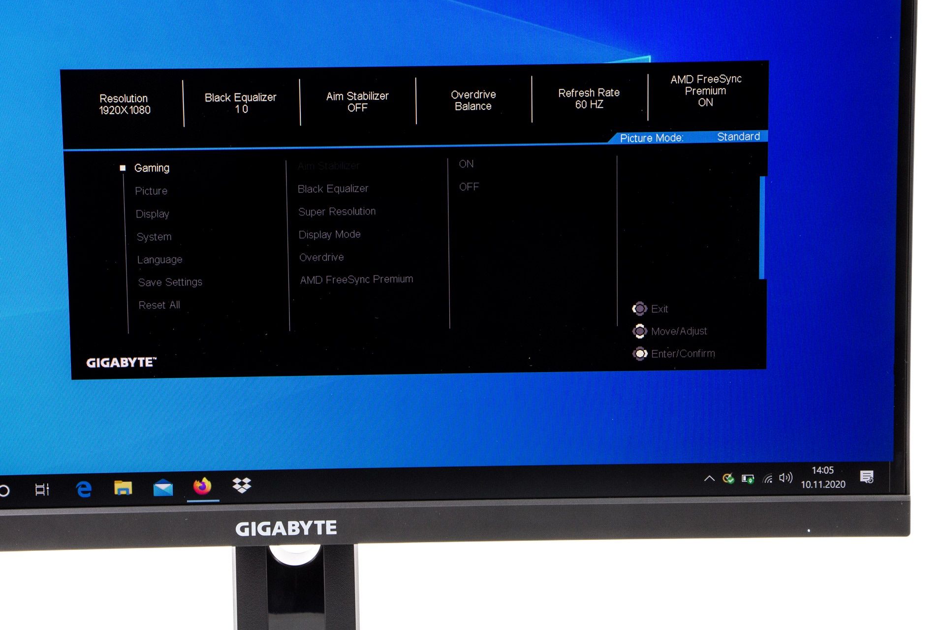 Gigabyte M27F - Ustawienia obrazu