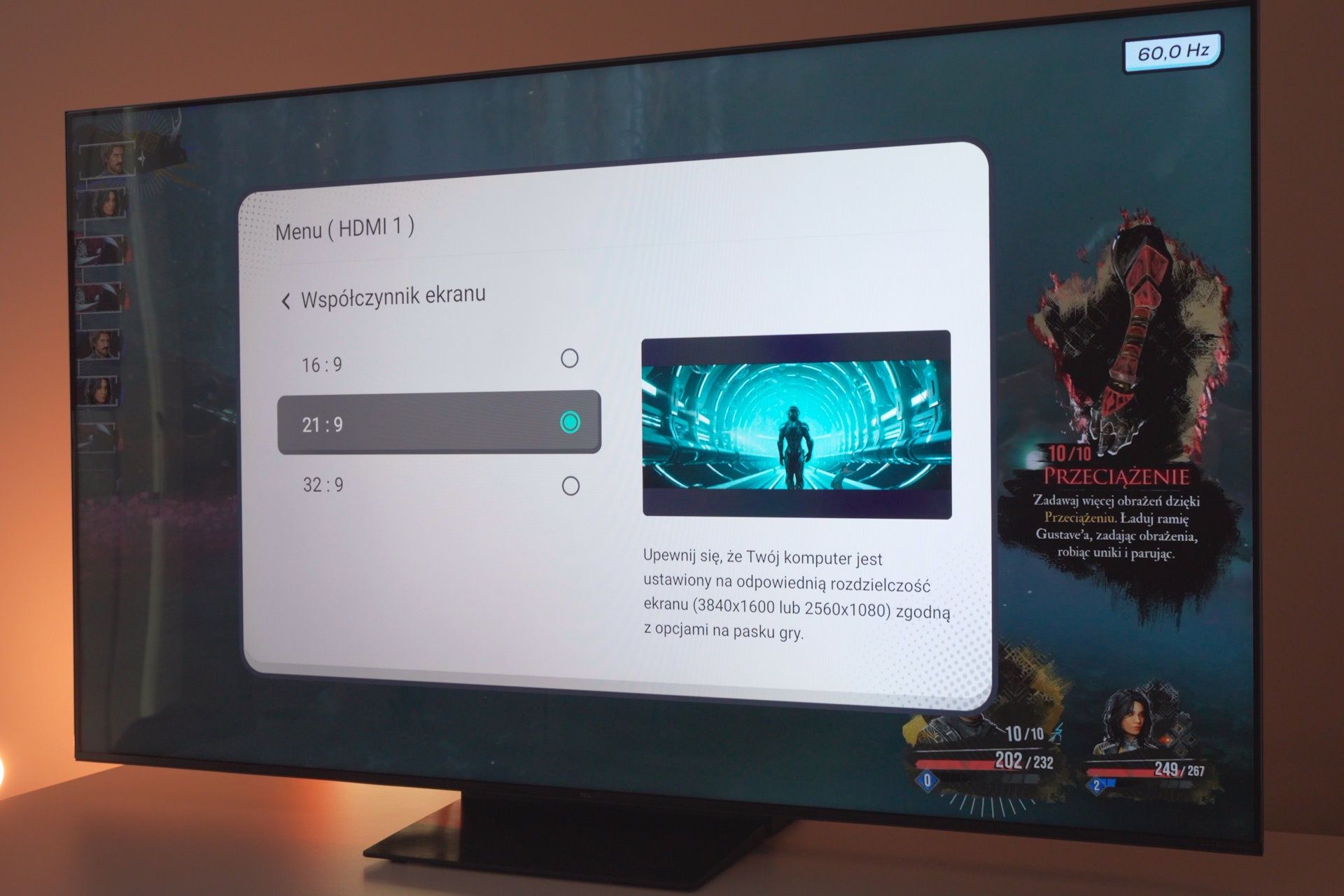 TCL 65C7K Premium QD-Mini LED - panel gracza zmiana proporcji