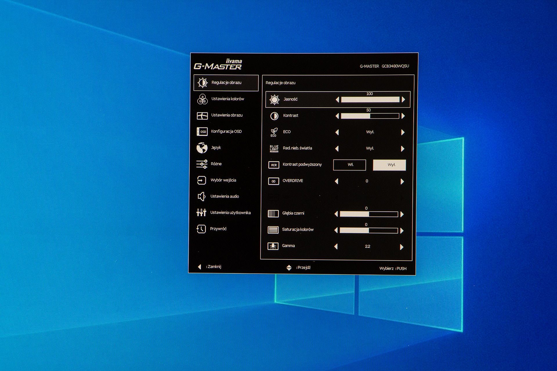 iiyama G-Master GCB3480WQSU-B1 Red Eagle - menu ekranowe