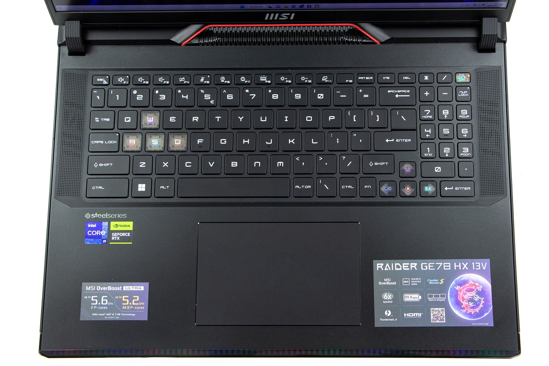 MSI Raider GE78 HX 13V - klawiatura i tochpad