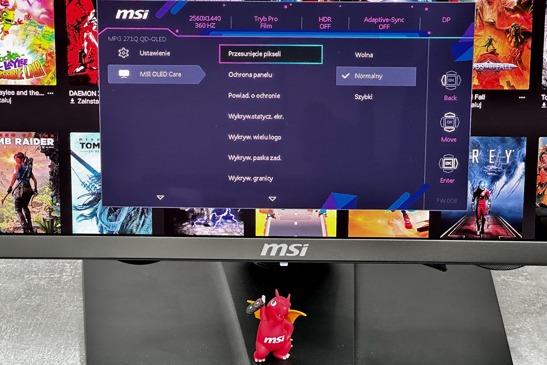 MSI MPG 271QRX QD-OLED - ustawienia ochrony OLED