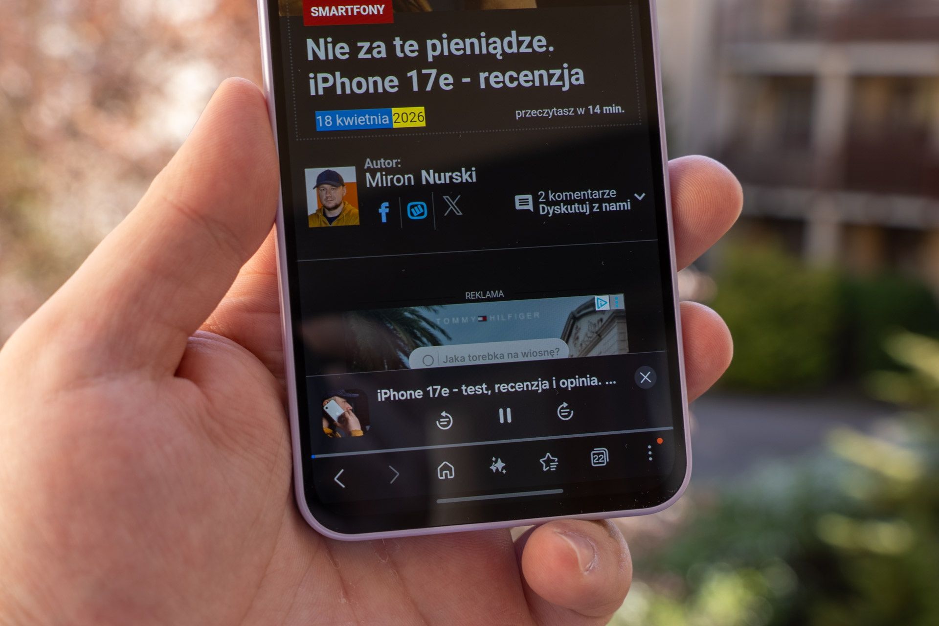 Czytanie strony w przeglądarce Samsunga