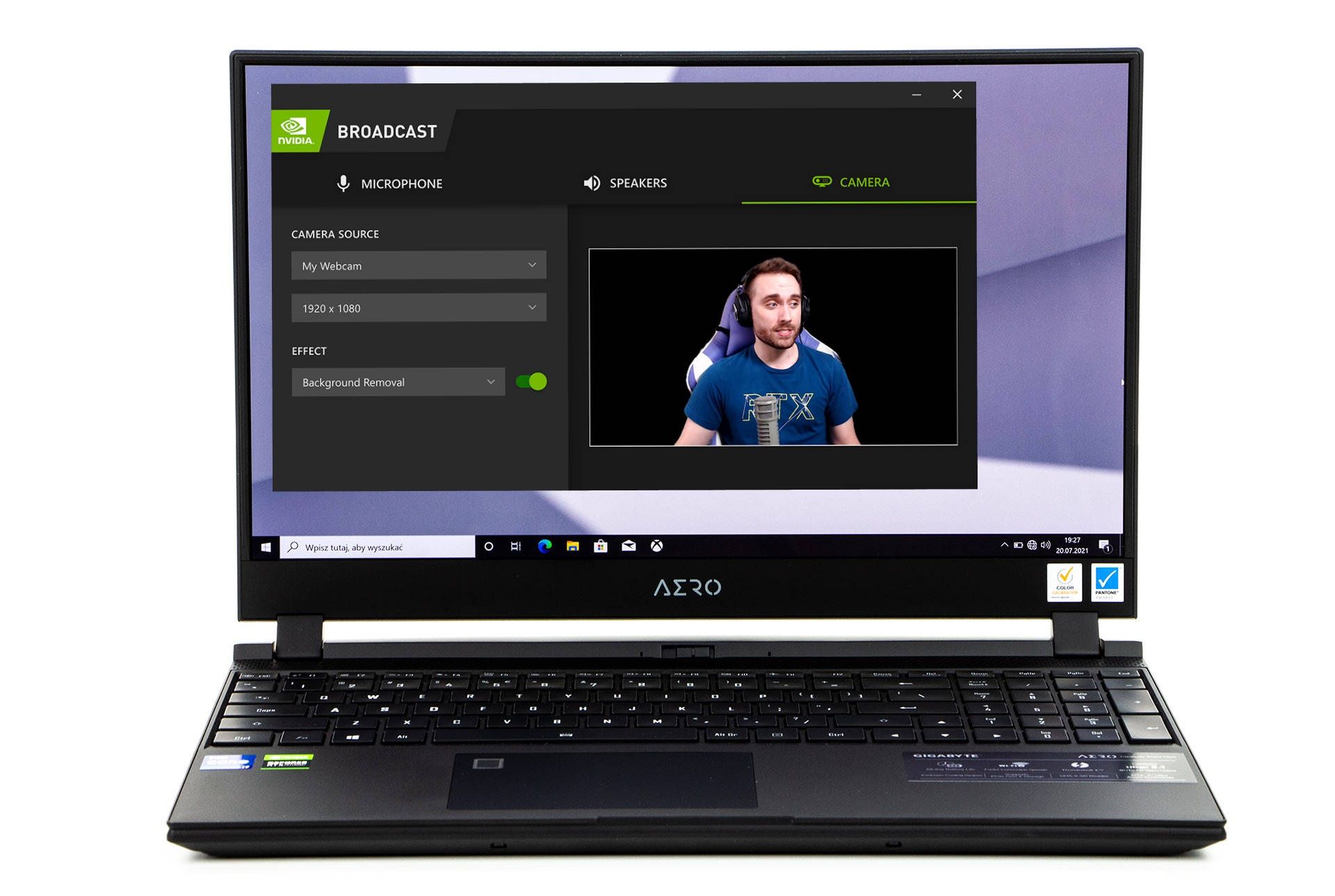 NVIDIA Broadcast na laptopie Gigabyte