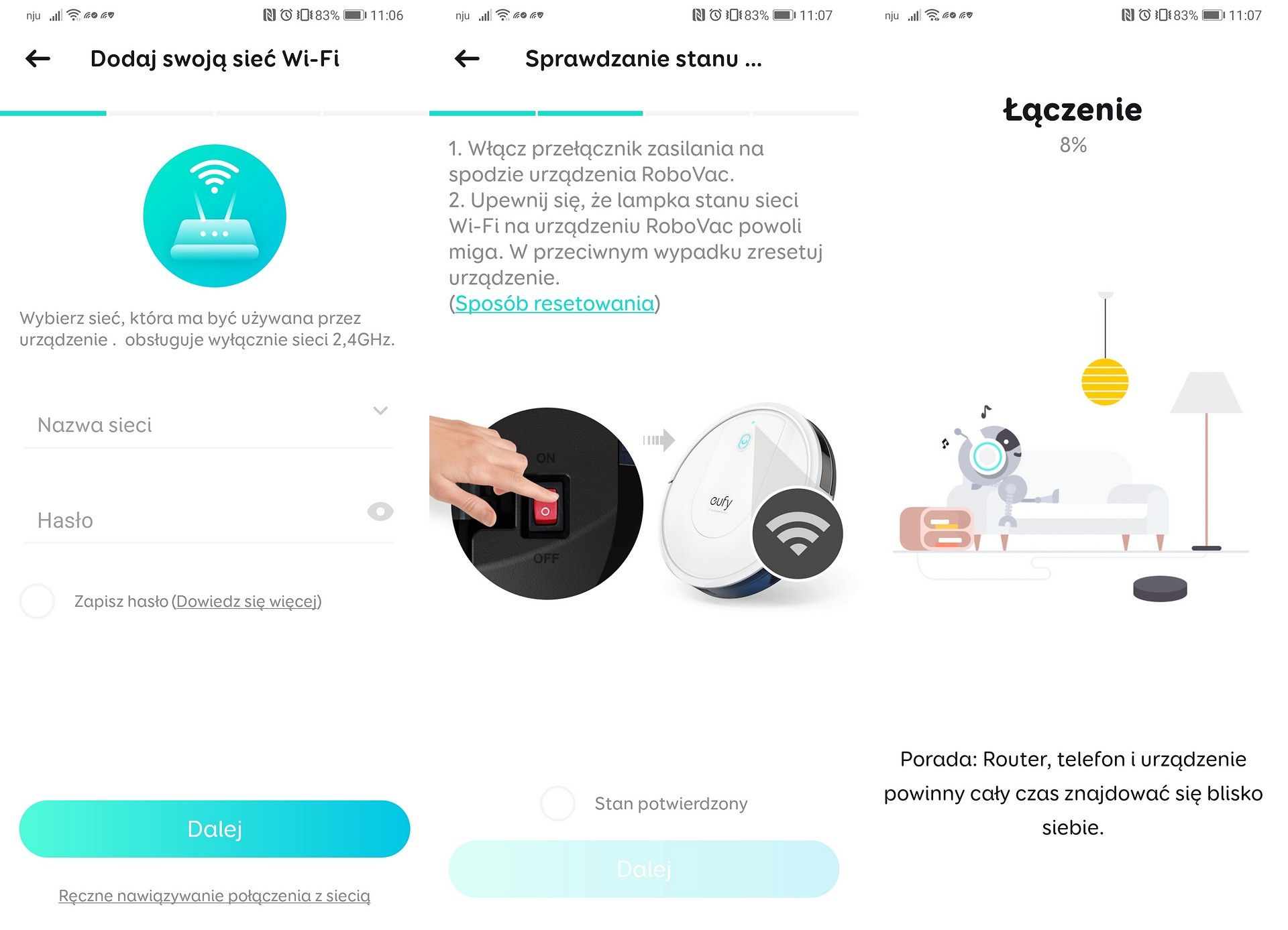 Eufy Robovac G10 Hybrid - konfiguracja wstępna w aplikacji