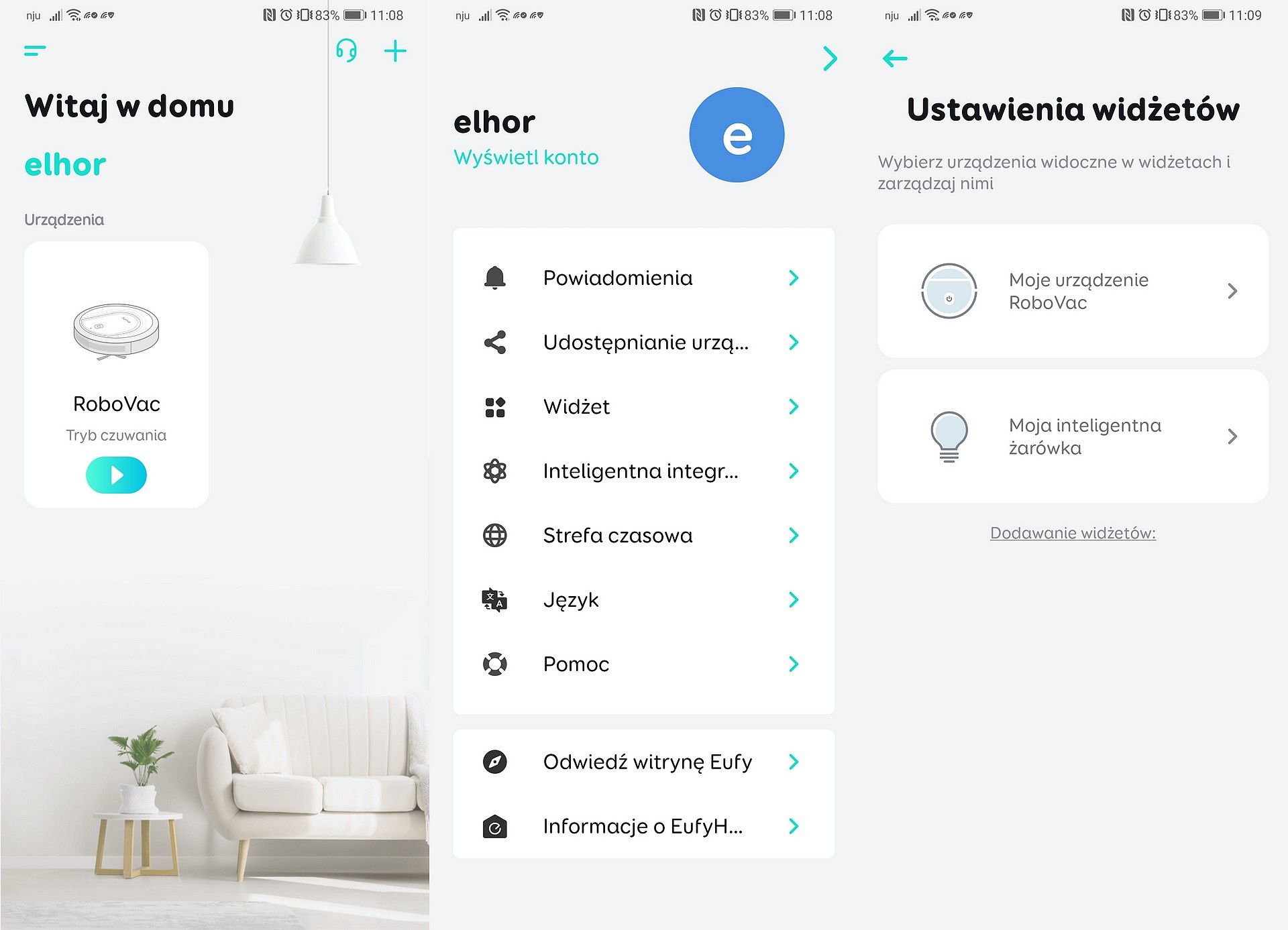 Eufy Robovac G10 Hybrid - ustawienia aplikacji