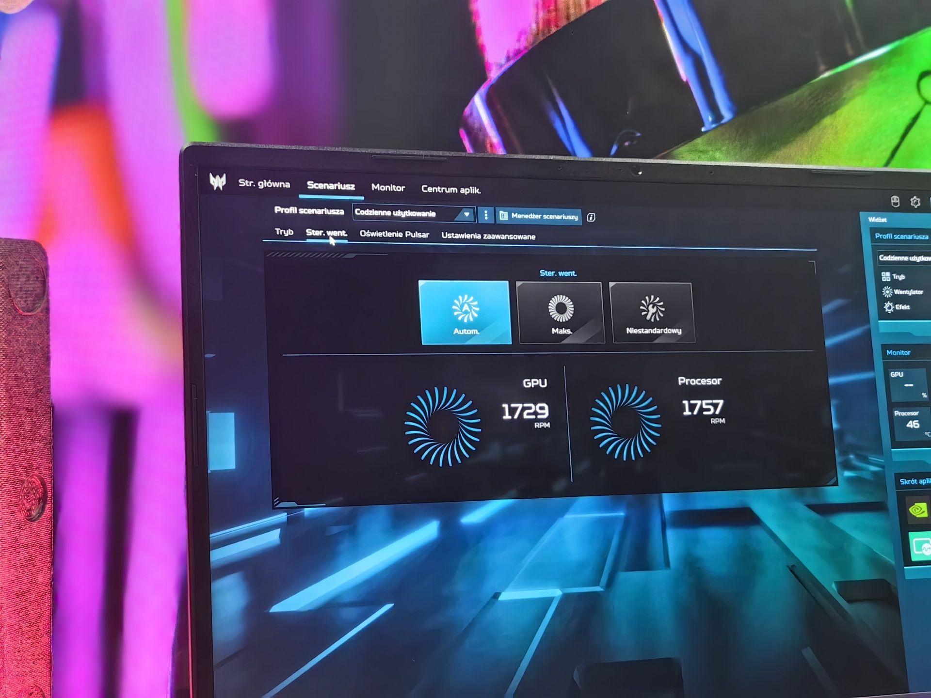 Acer Predator Helios Neo 16 - ustawienia systemu chłodzenia