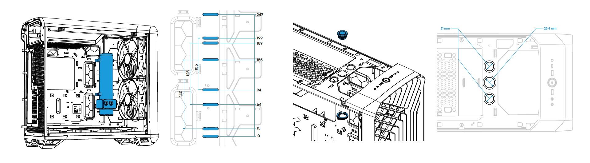 Fractal Design Torrent - miejsca na rezerwuar i fillport
