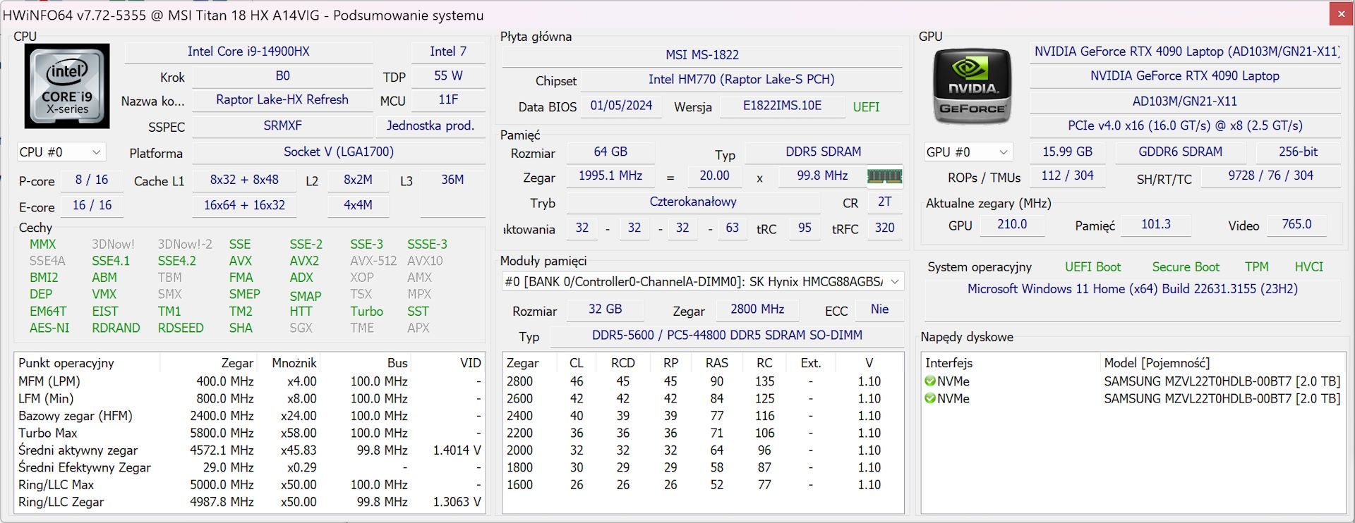 MSI Titan 18 HX A14V - hwinfo