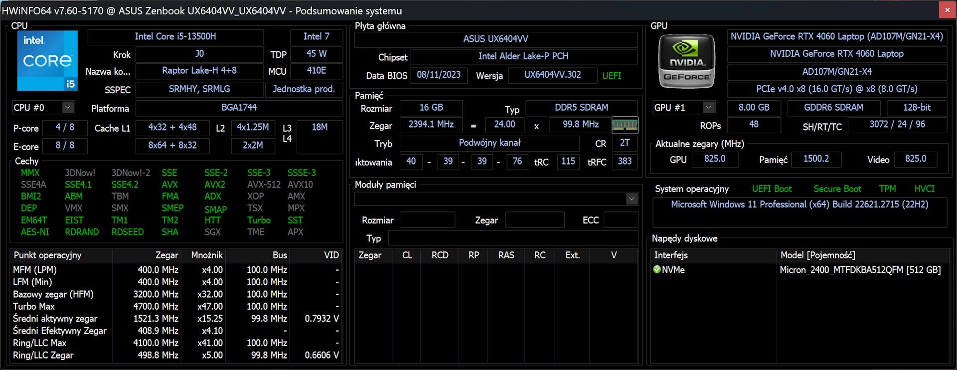 ASUS Zenbook Pro 14 UX6404 - HWINFO
