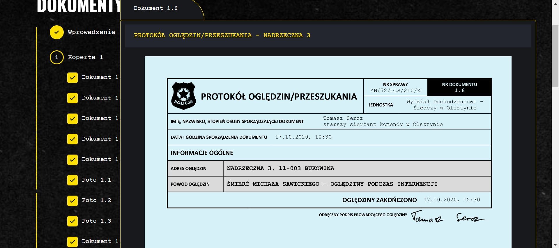 Kryminauci vs Detektyw - dokumenty w panelu online do gry Kryminauci