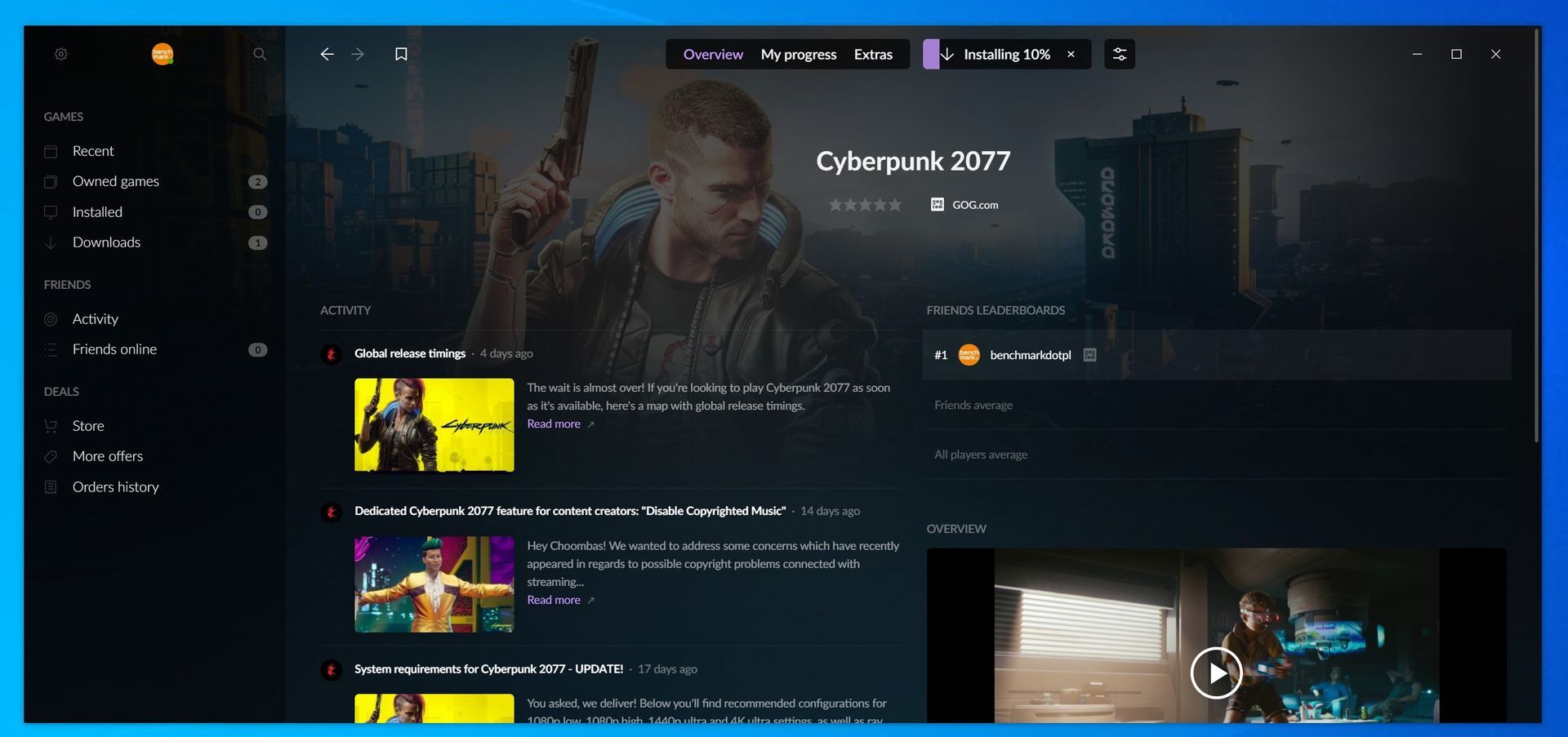 GOG Galaxy - pobieranie Cyberpunk 2077