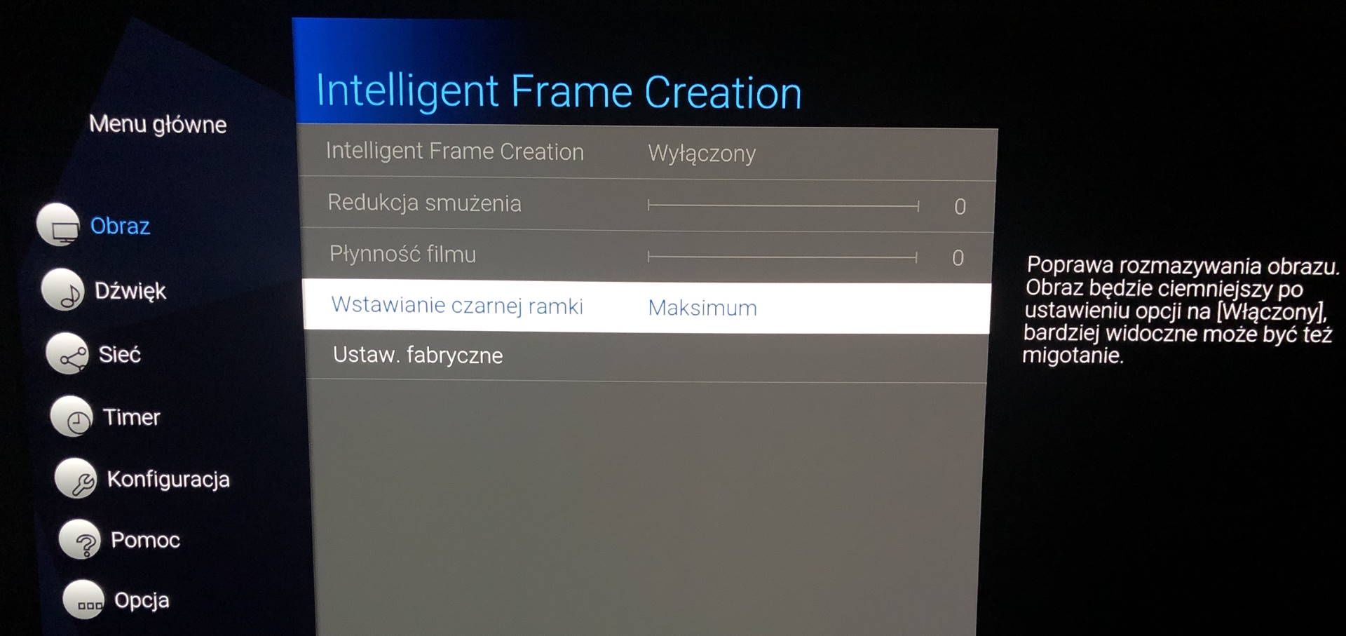 Panasonic TX-65HZ1500E - ustawienia podświetlania stroboskopowego