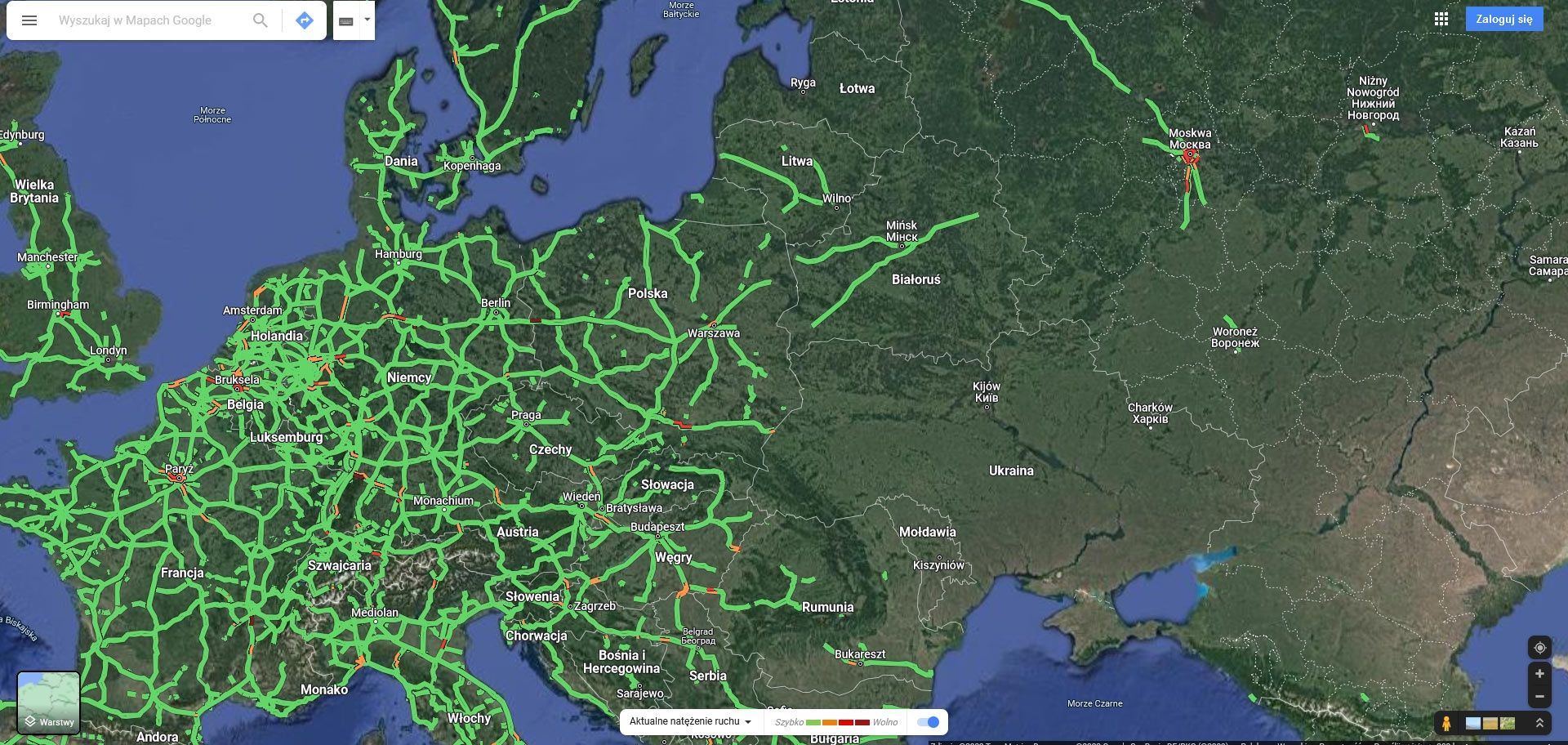 natężenie ruchu na google maps