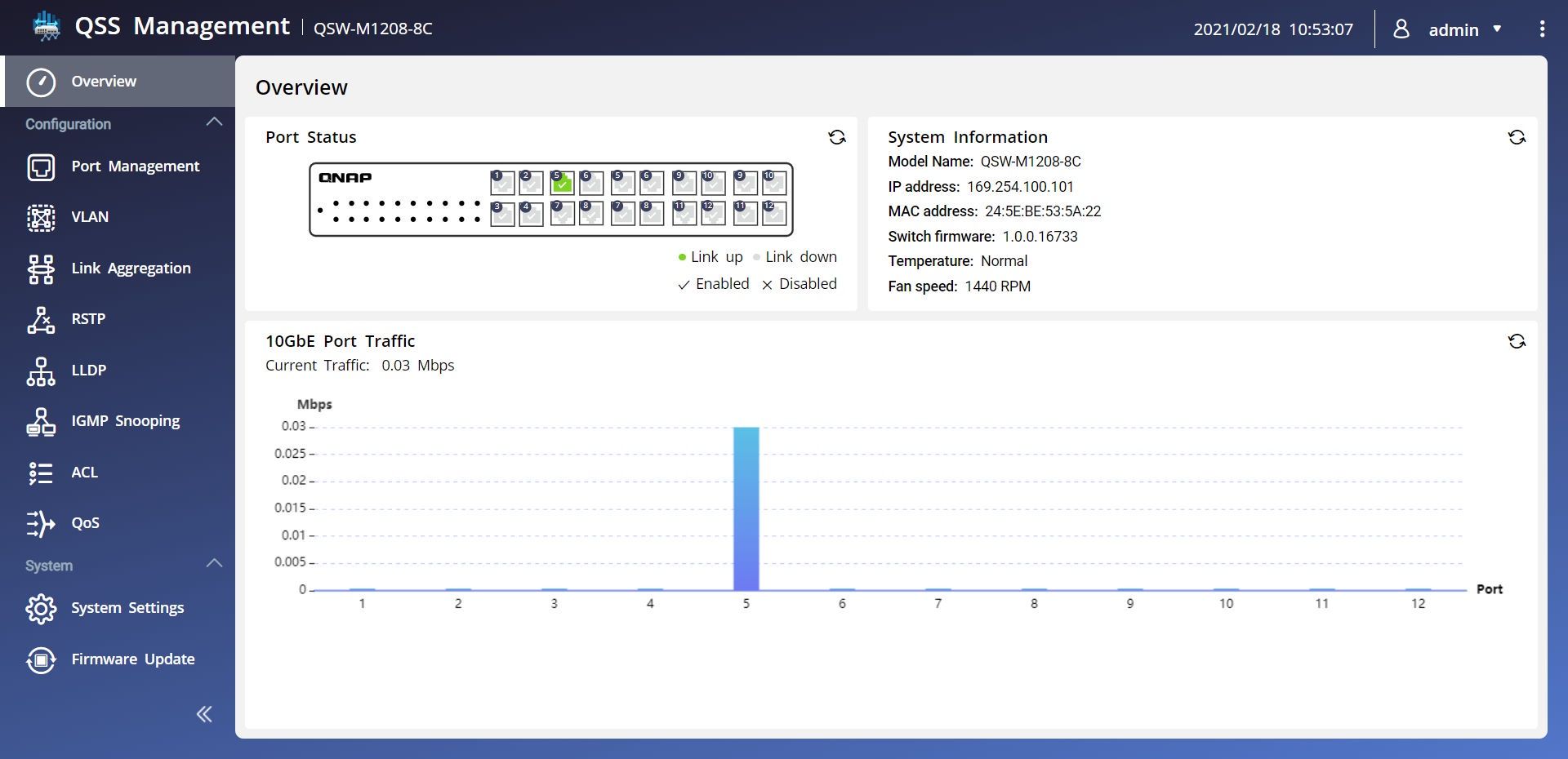 QNAP QSW-M1208-8C - panel sterowania