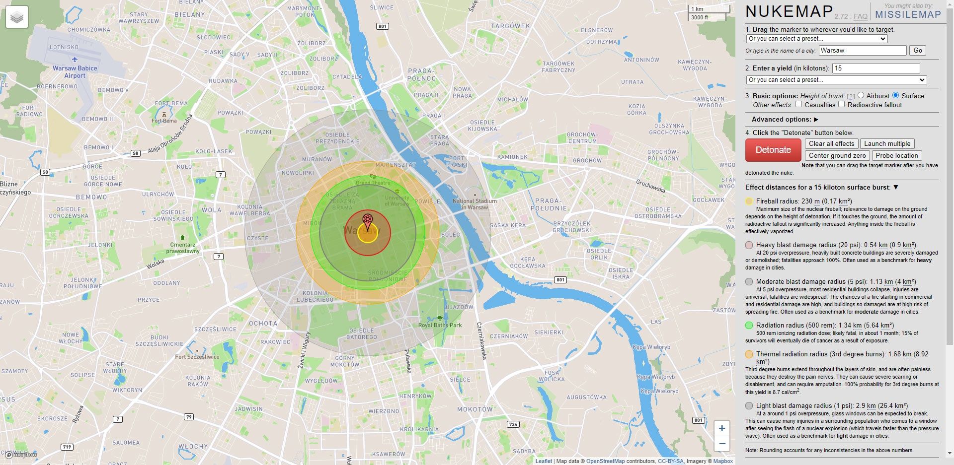 Zasięg bomby atomowej - warszawa